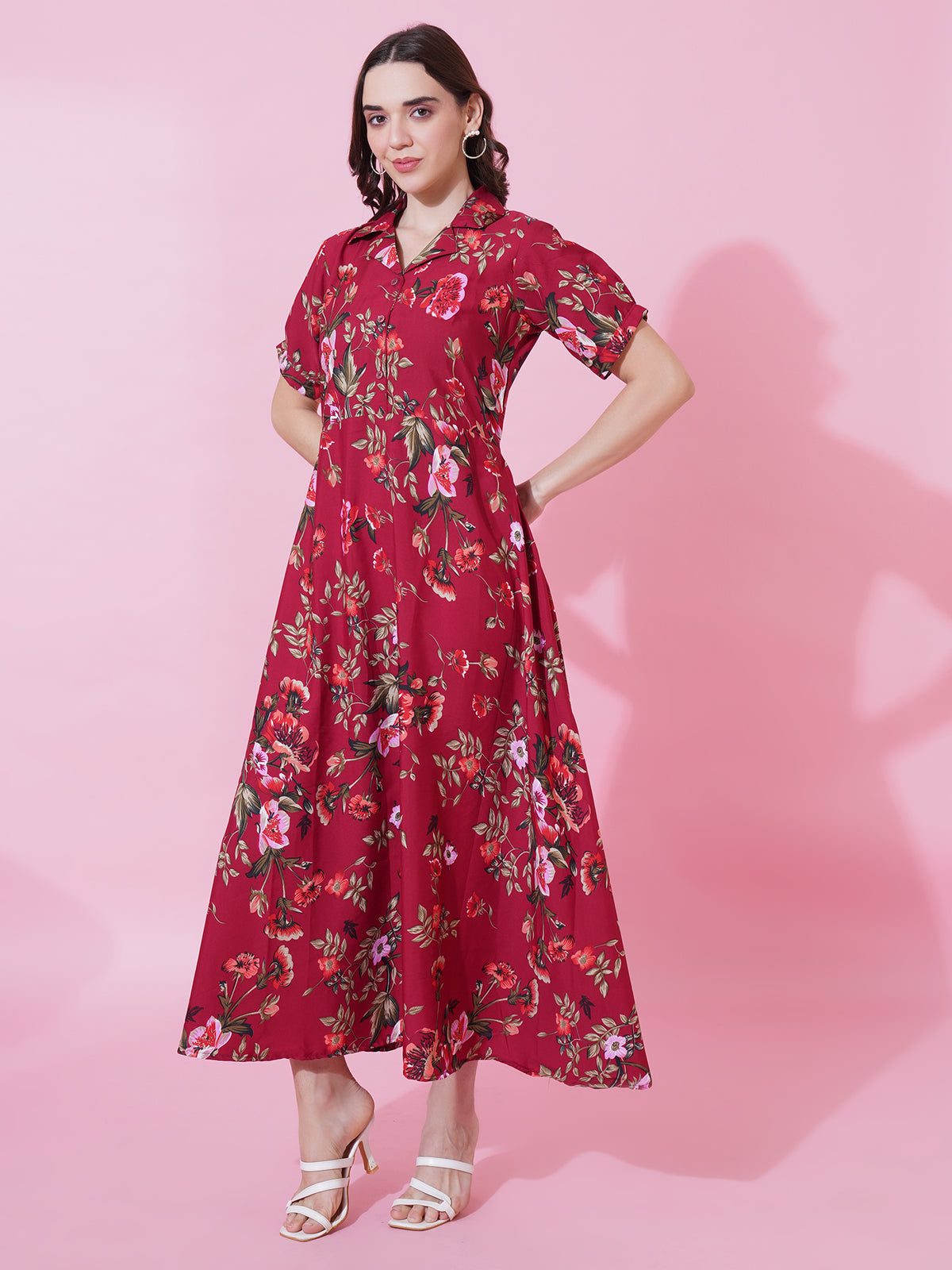 Red Floral Print Maxi Dress