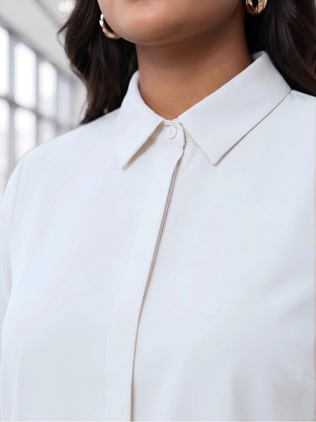 OffWhite Rayon Concealed Plus Size Tunic — view 7