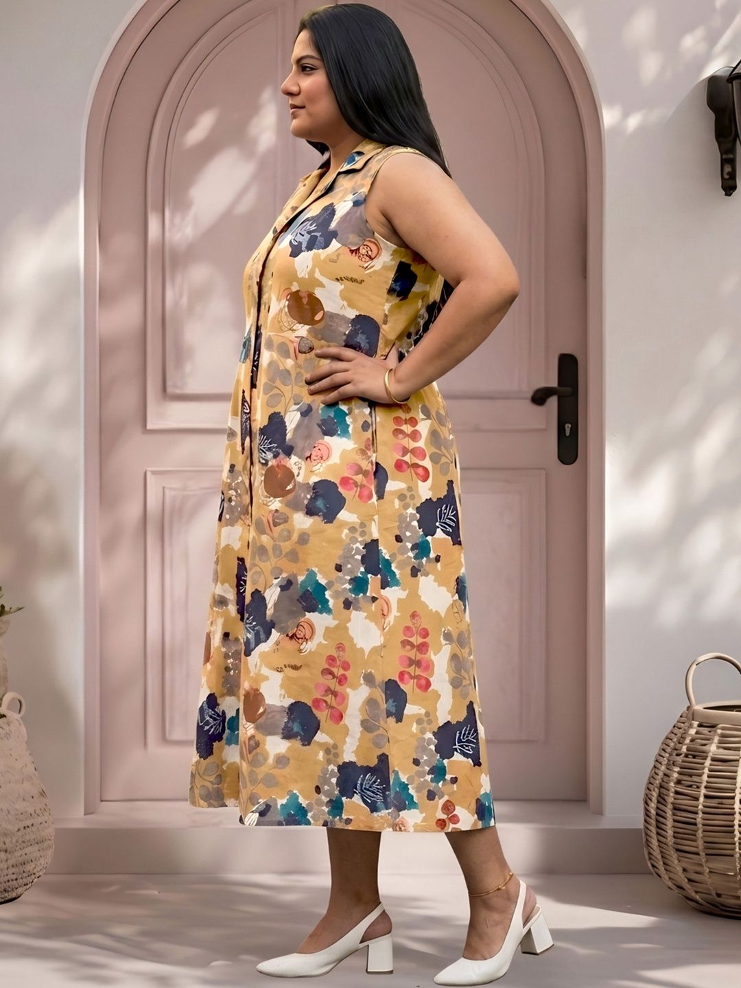 Mustard Abstract Print Midi Dress — view 4
