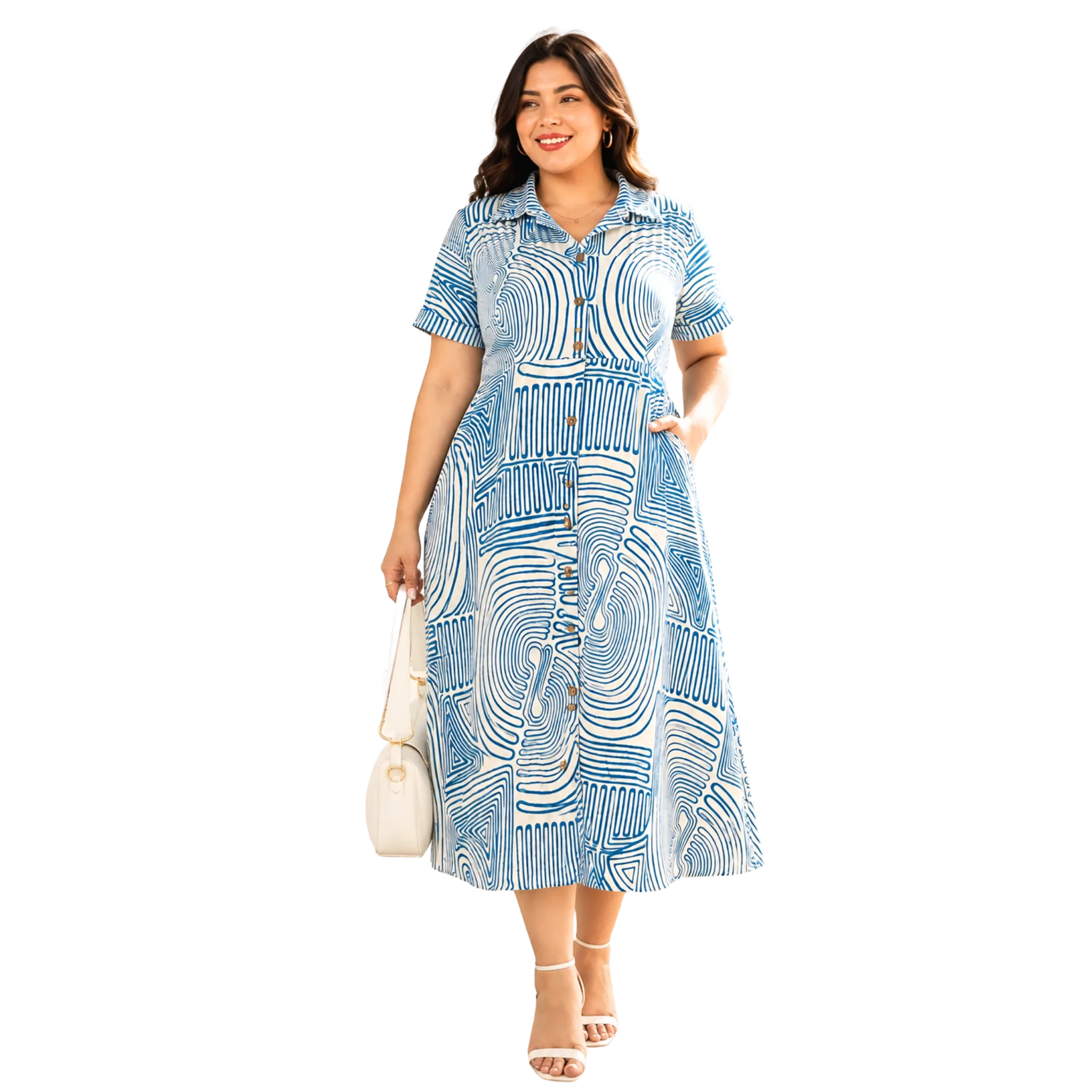 Blue Abstract Print Midi Dress