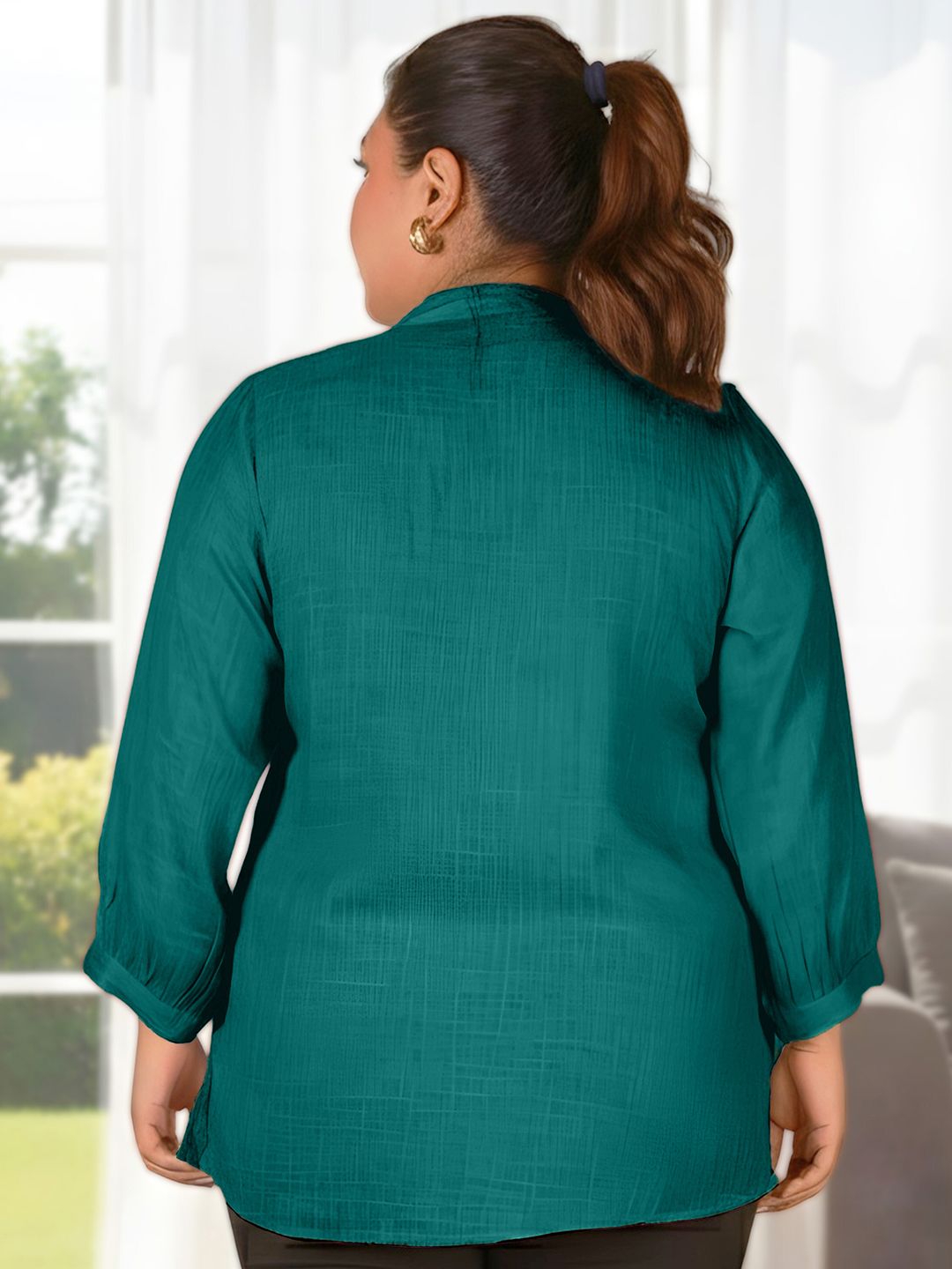 Turquoise Floral Embroidered Plus Size Tunic — view 4