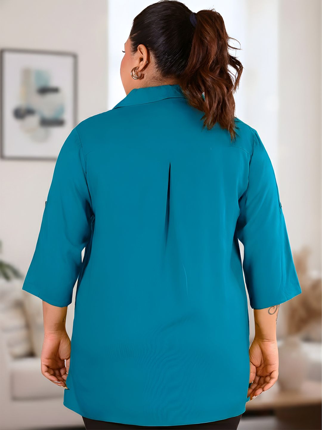 Turquoise Longline Plus Size Shirt — view 6