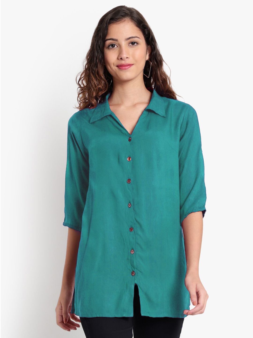 Turquoise Longline Plus Size Shirt — view 8