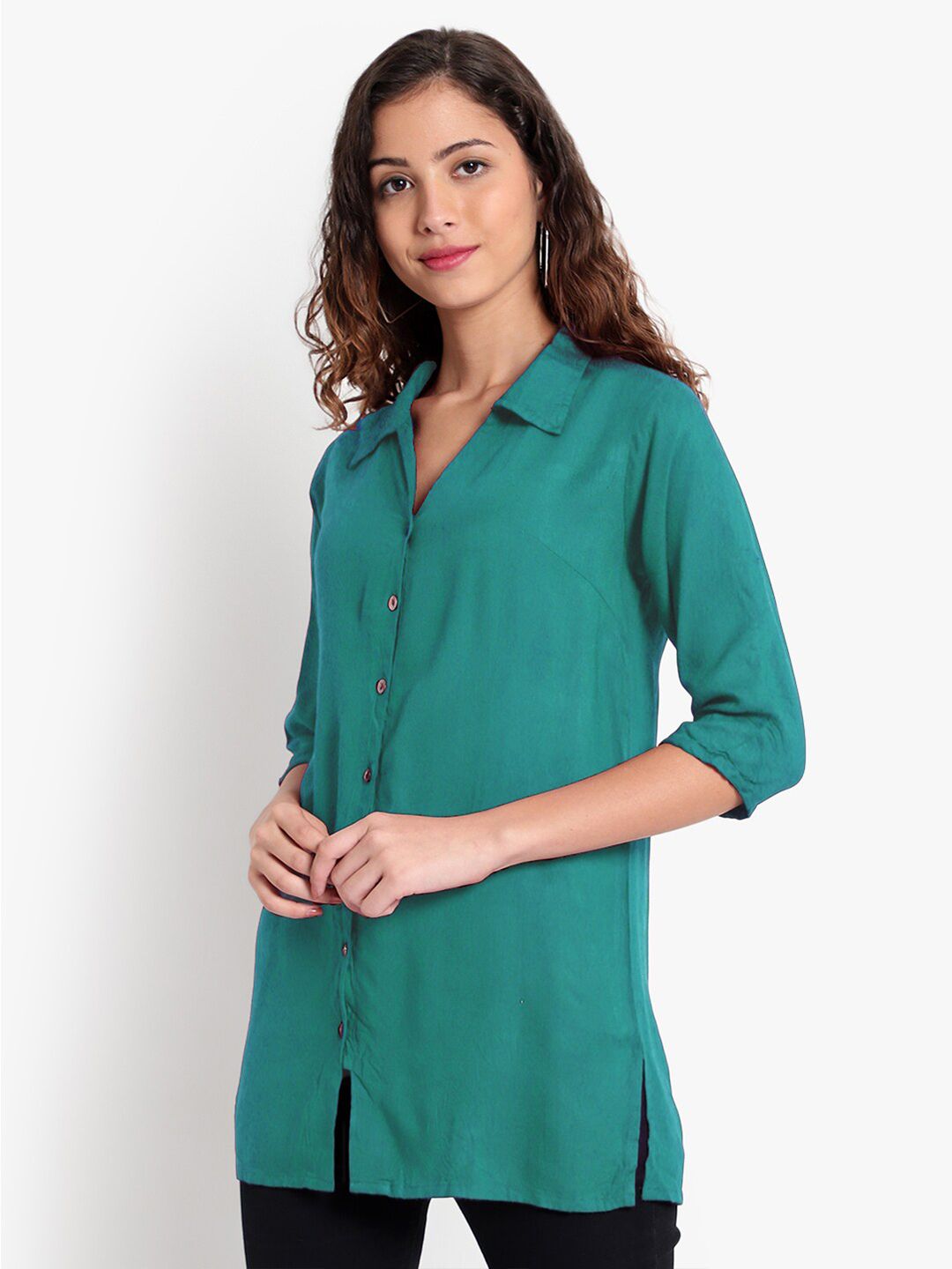 Turquoise Longline Plus Size Shirt — view 11