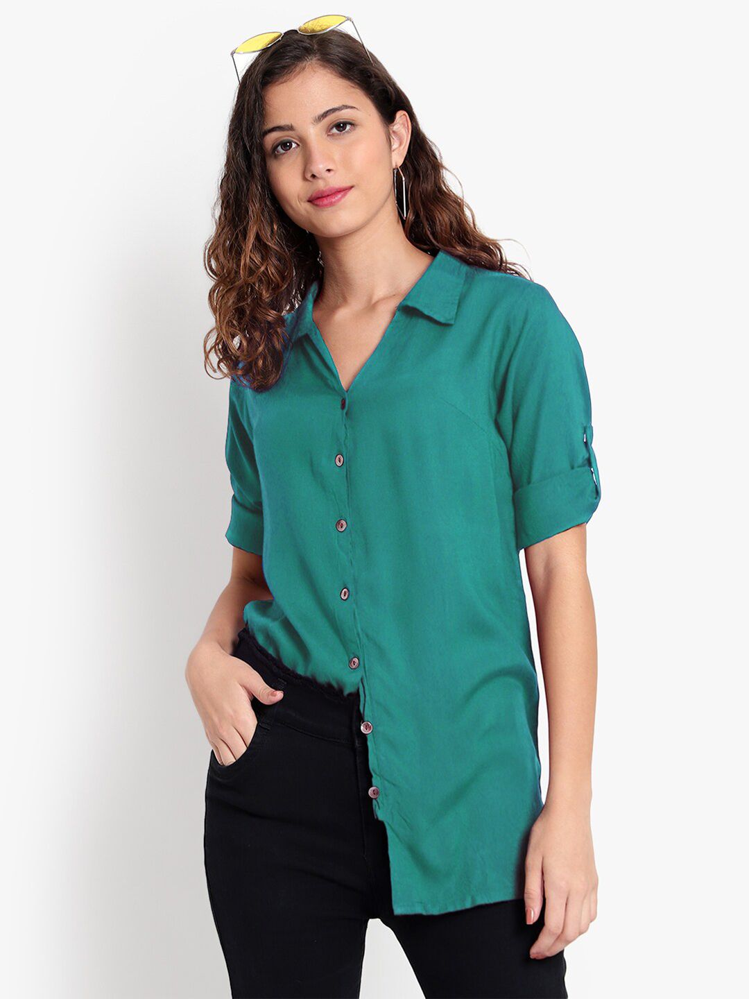 Turquoise Longline Plus Size Shirt — view 14
