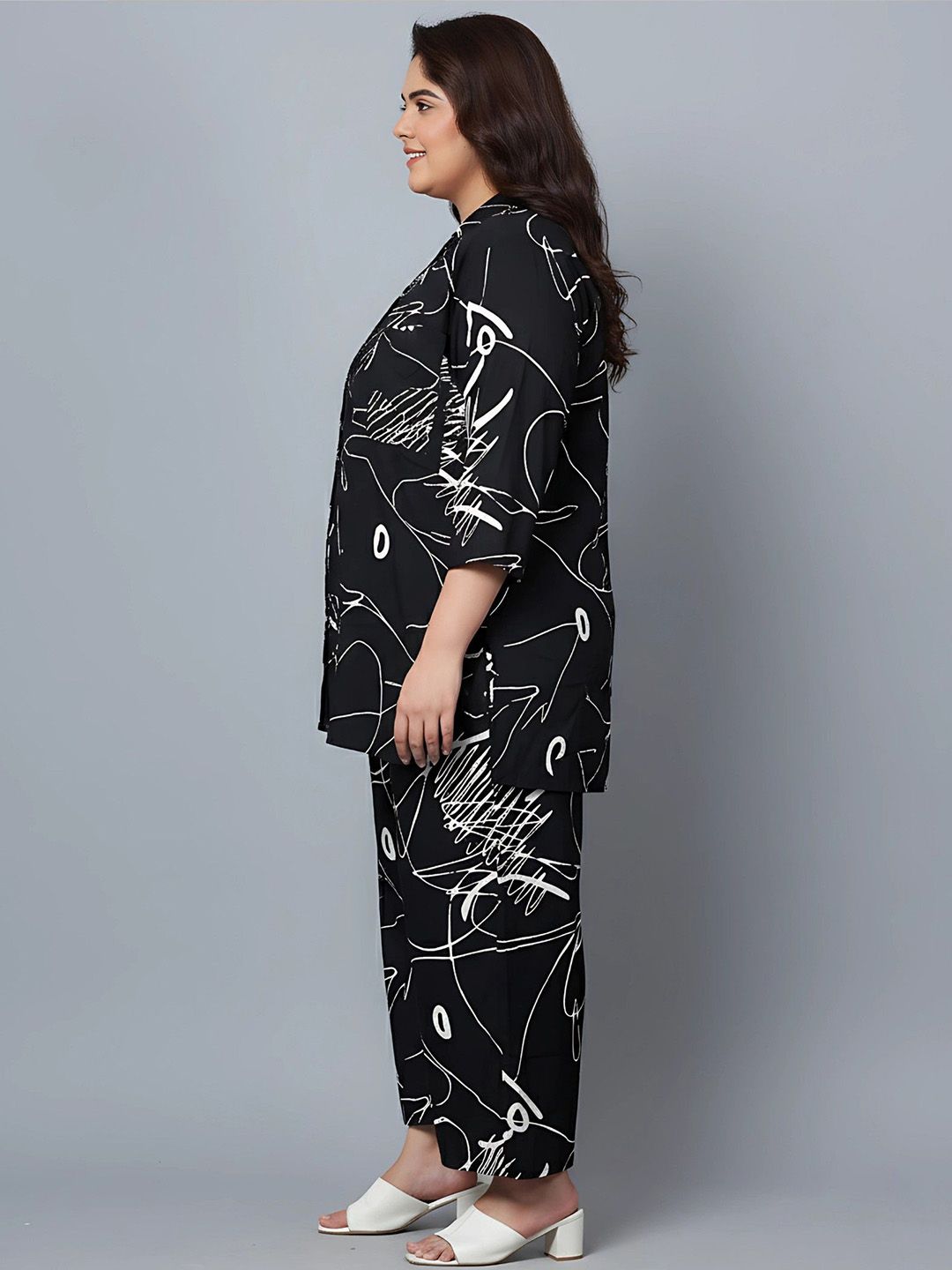 Black Scribble Print Plus Size Co-Ord Set — view 4