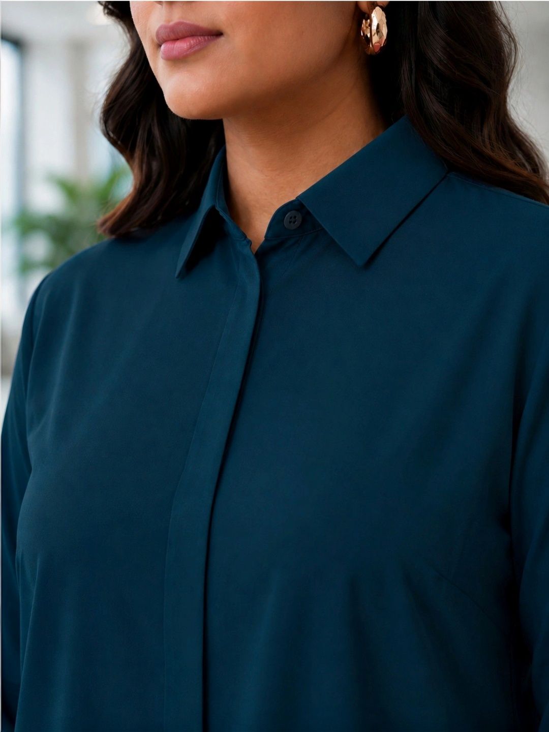 Peacock Blue Rayon Concealed Plus Size Tunic — view 6