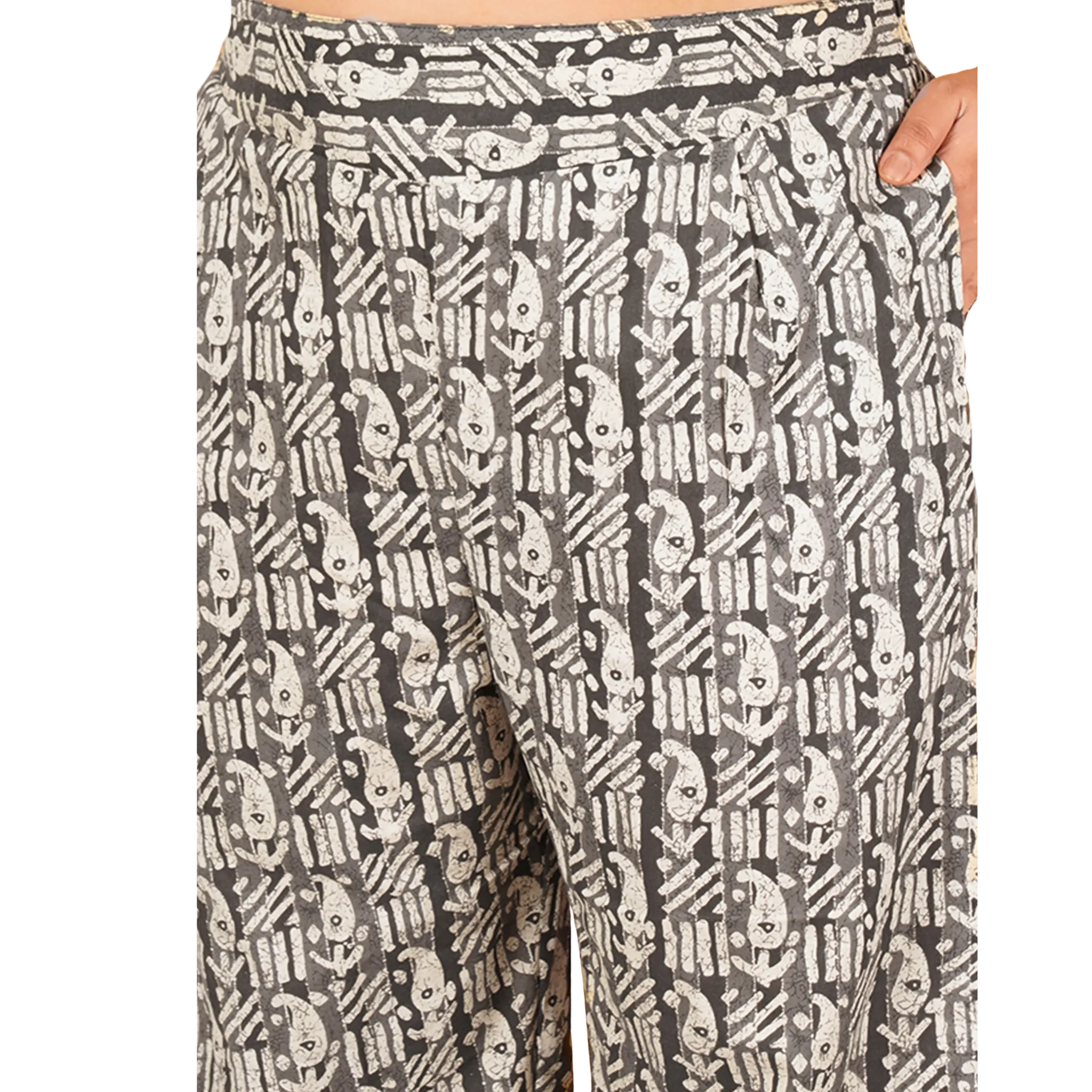 Black Paisley Print Plus Size Trouser