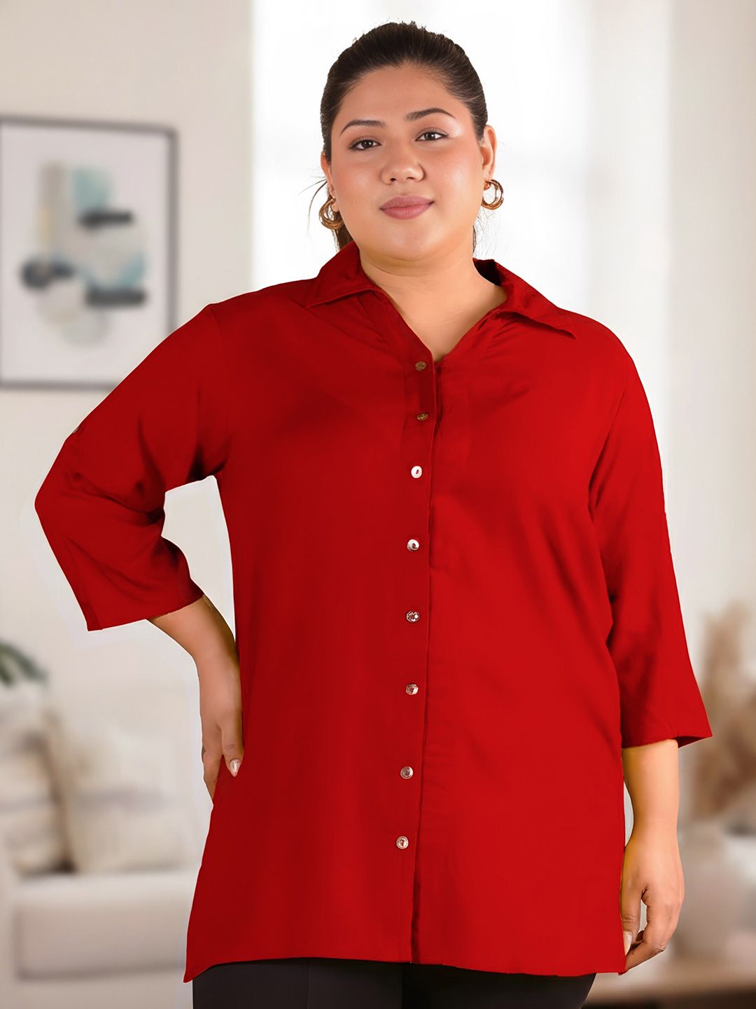 Maroon Longline Plus Size Shirt — view 2
