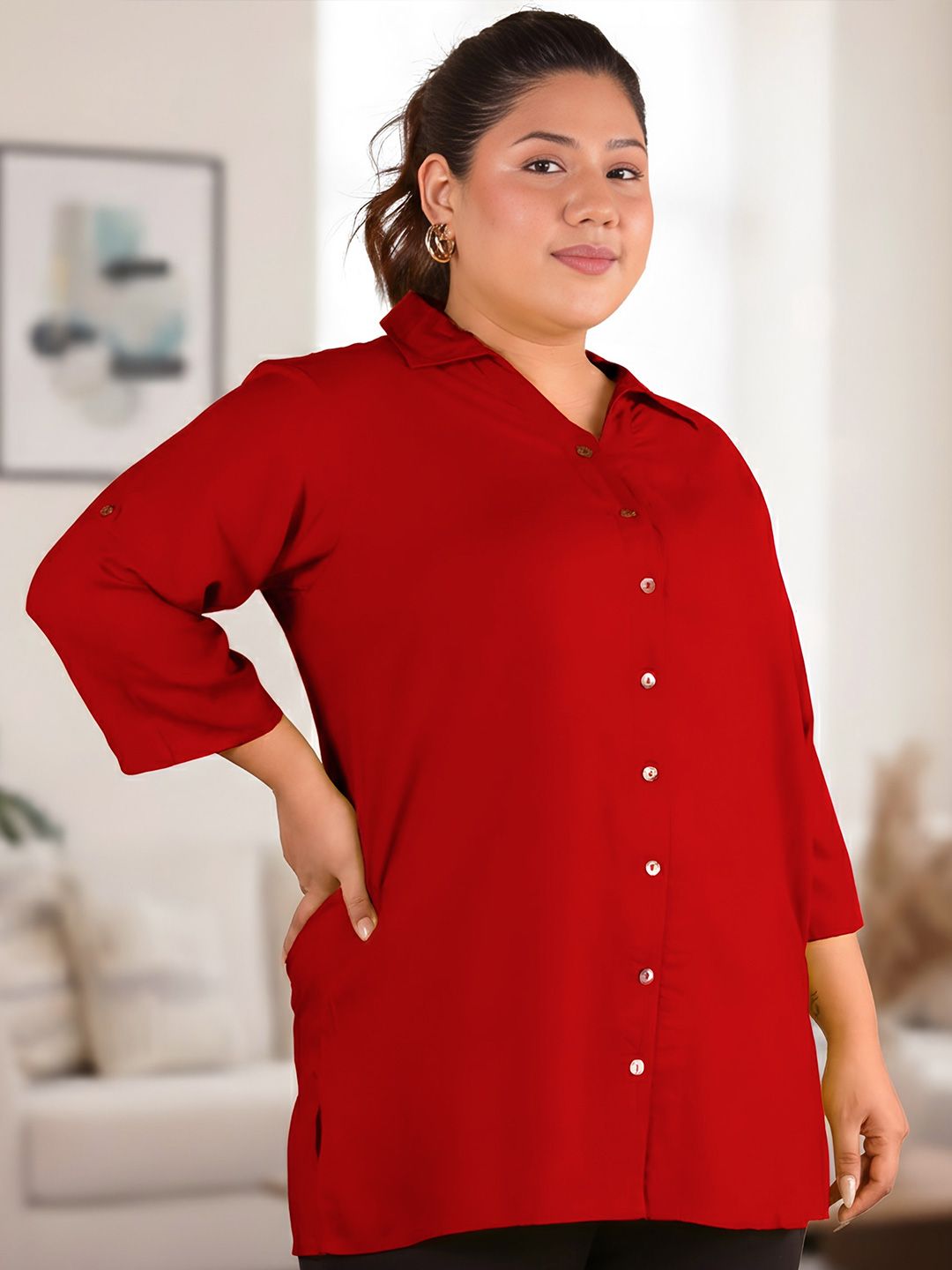 Maroon Longline Plus Size Shirt — view 4