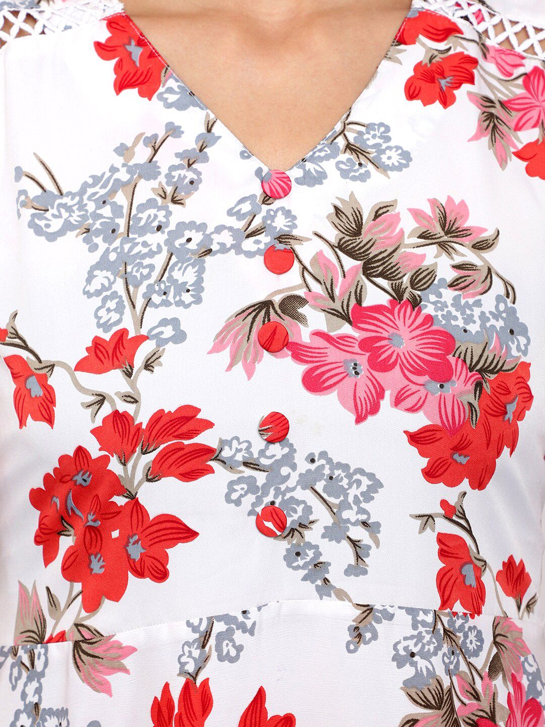White and Red Floral Print Dress — view 7