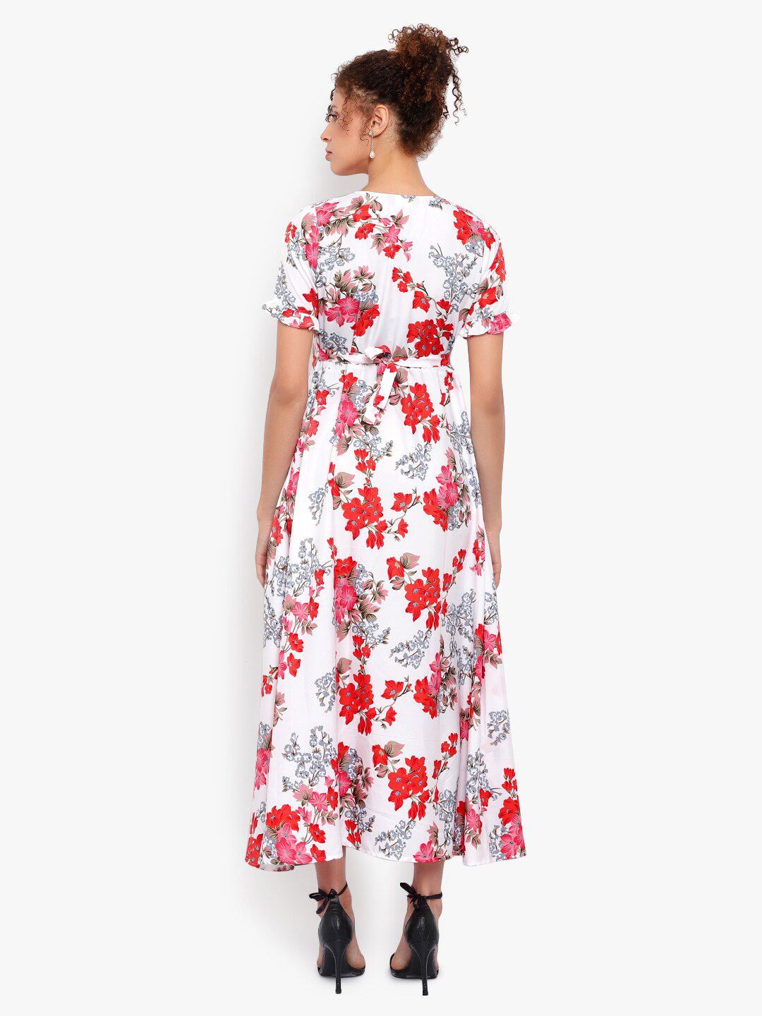 White and Red Floral Print Dress — view 10