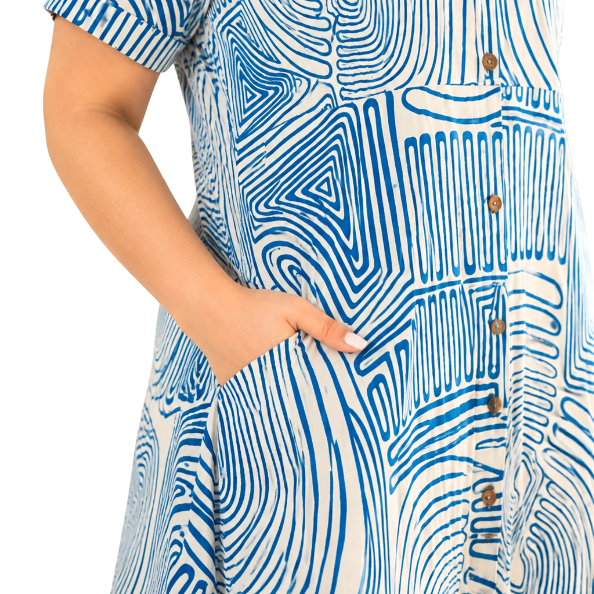 Blue Abstract Print Midi Dress