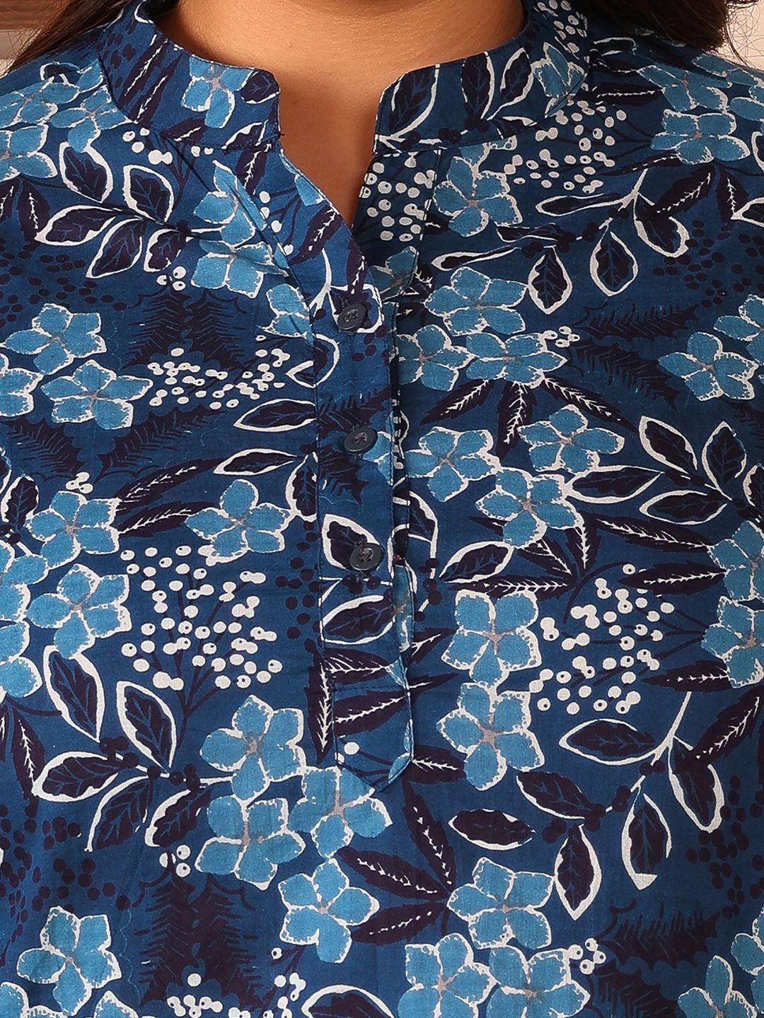 Blue Floral Cotton Print Tunic — view 2