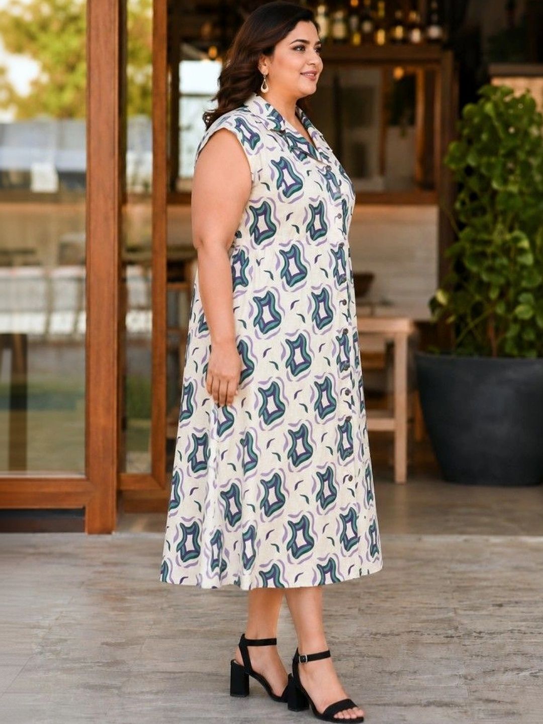 OffWhite Purple Print Midi Dress — view 3