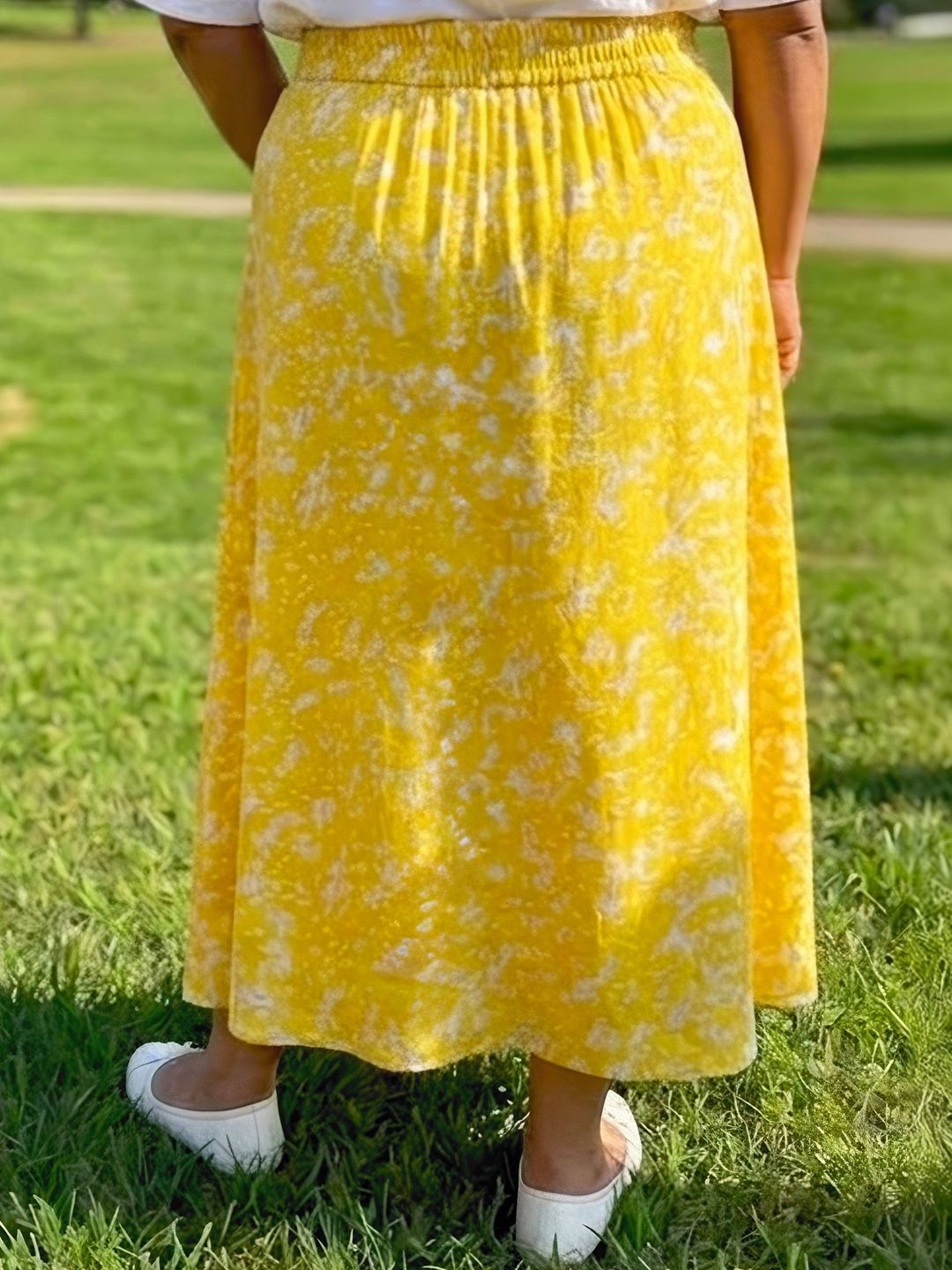 Yellow Print Satin Skirt — view 2