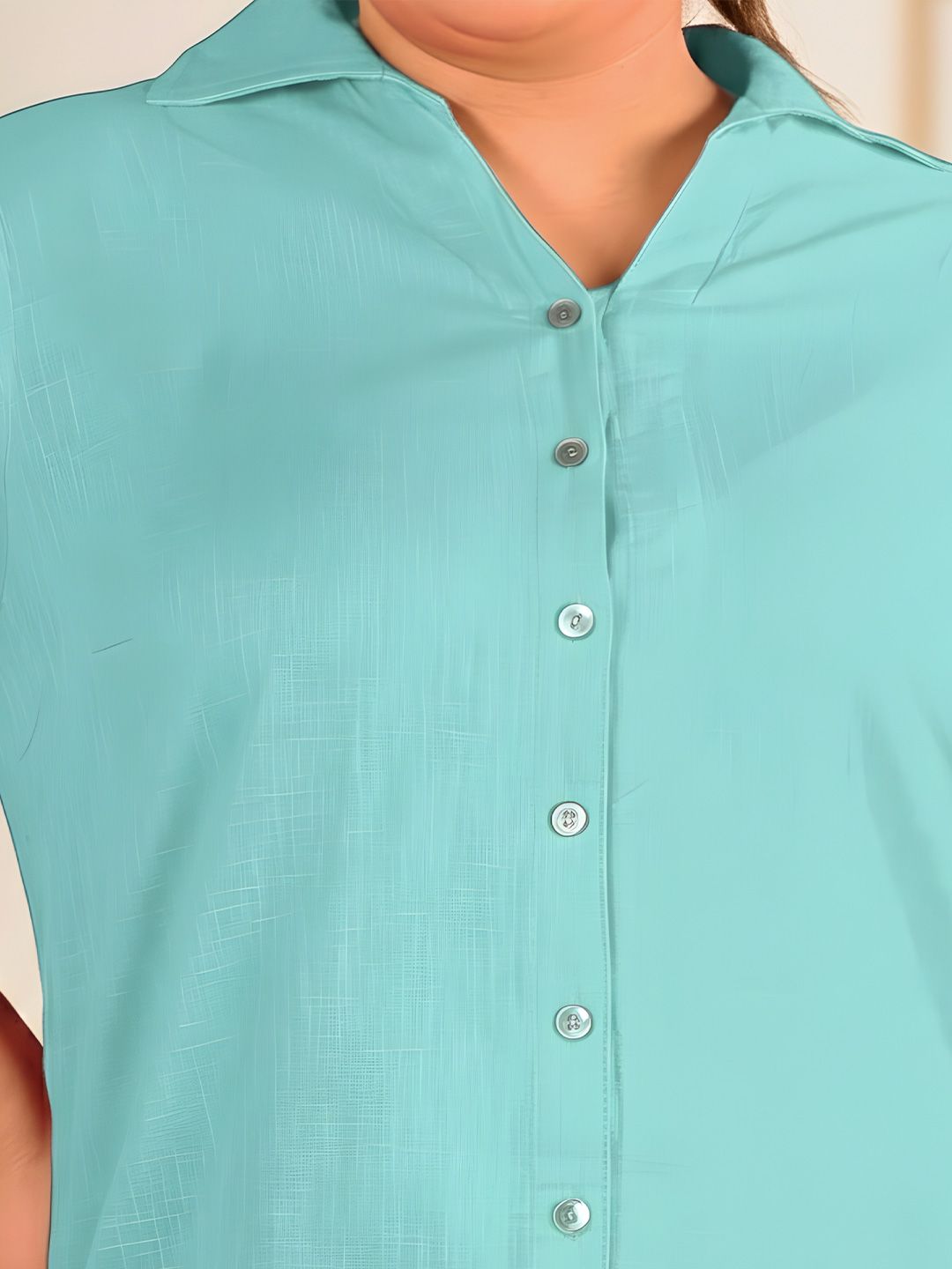 Blue Cotton Longline Plus Size Shirt — view 2