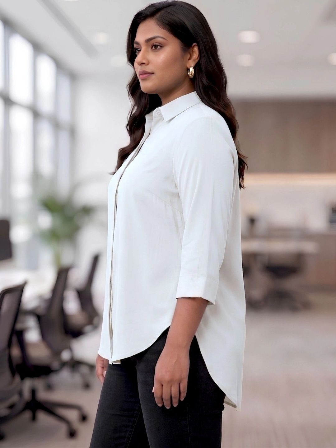 OffWhite Rayon Concealed Plus Size Tunic — view 6