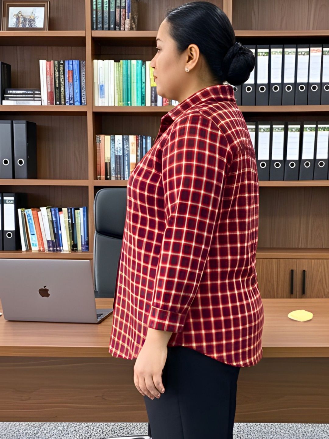 Red Woolen Checkered Plus Size Shirt — view 6
