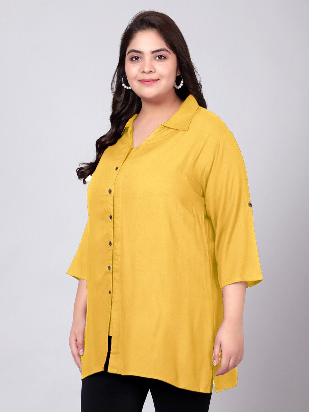 Yellow Longline Plus Size Shirt — view 4