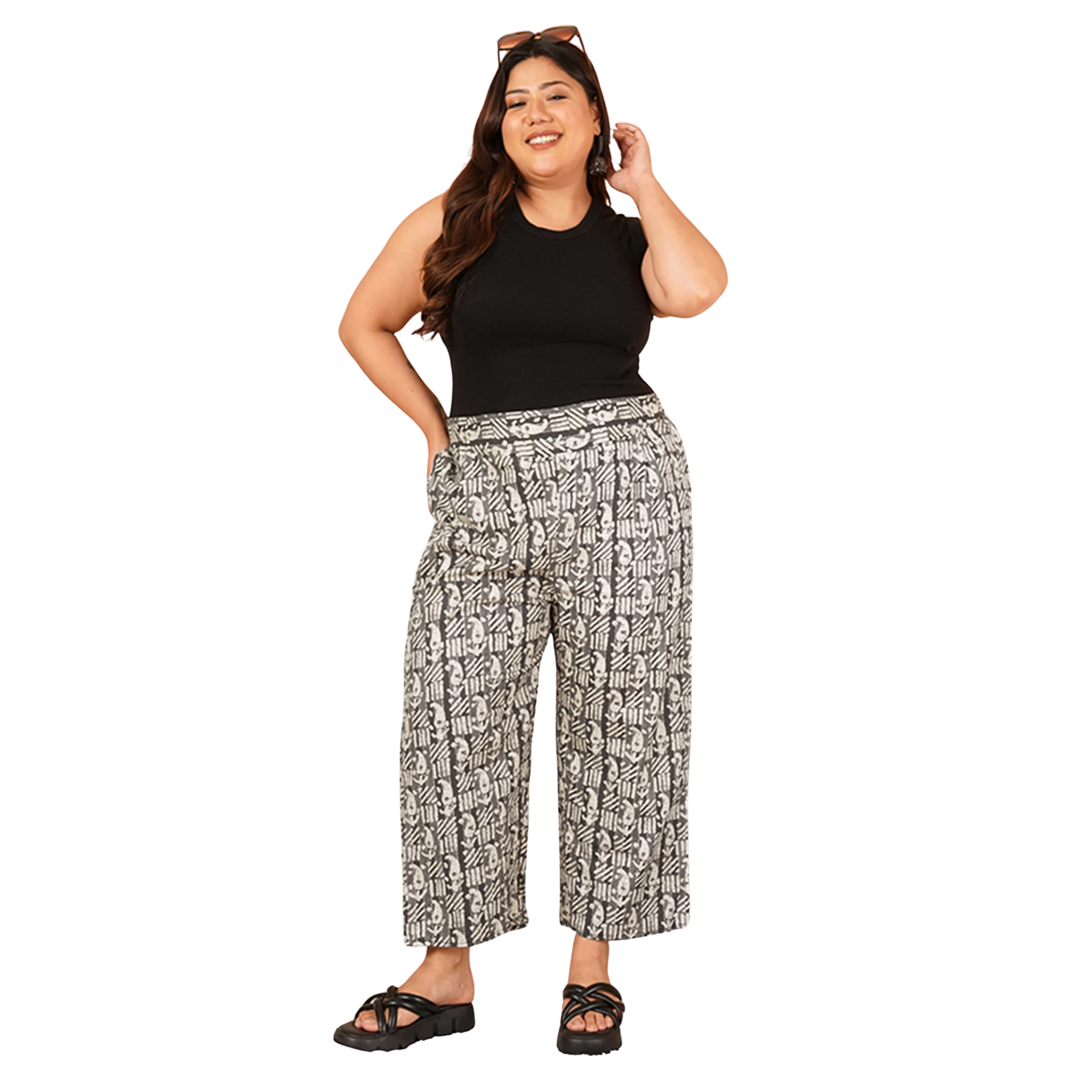Black Paisley Print Plus Size Trouser