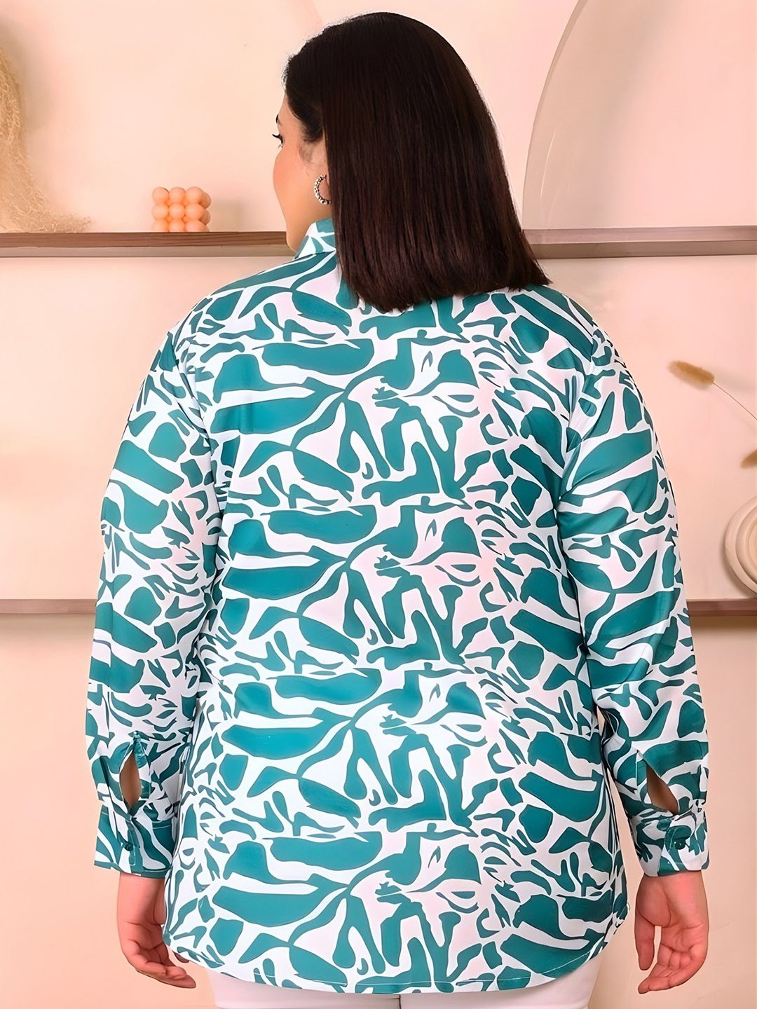 Green and White Abstract Plus Size Shirt — view 4