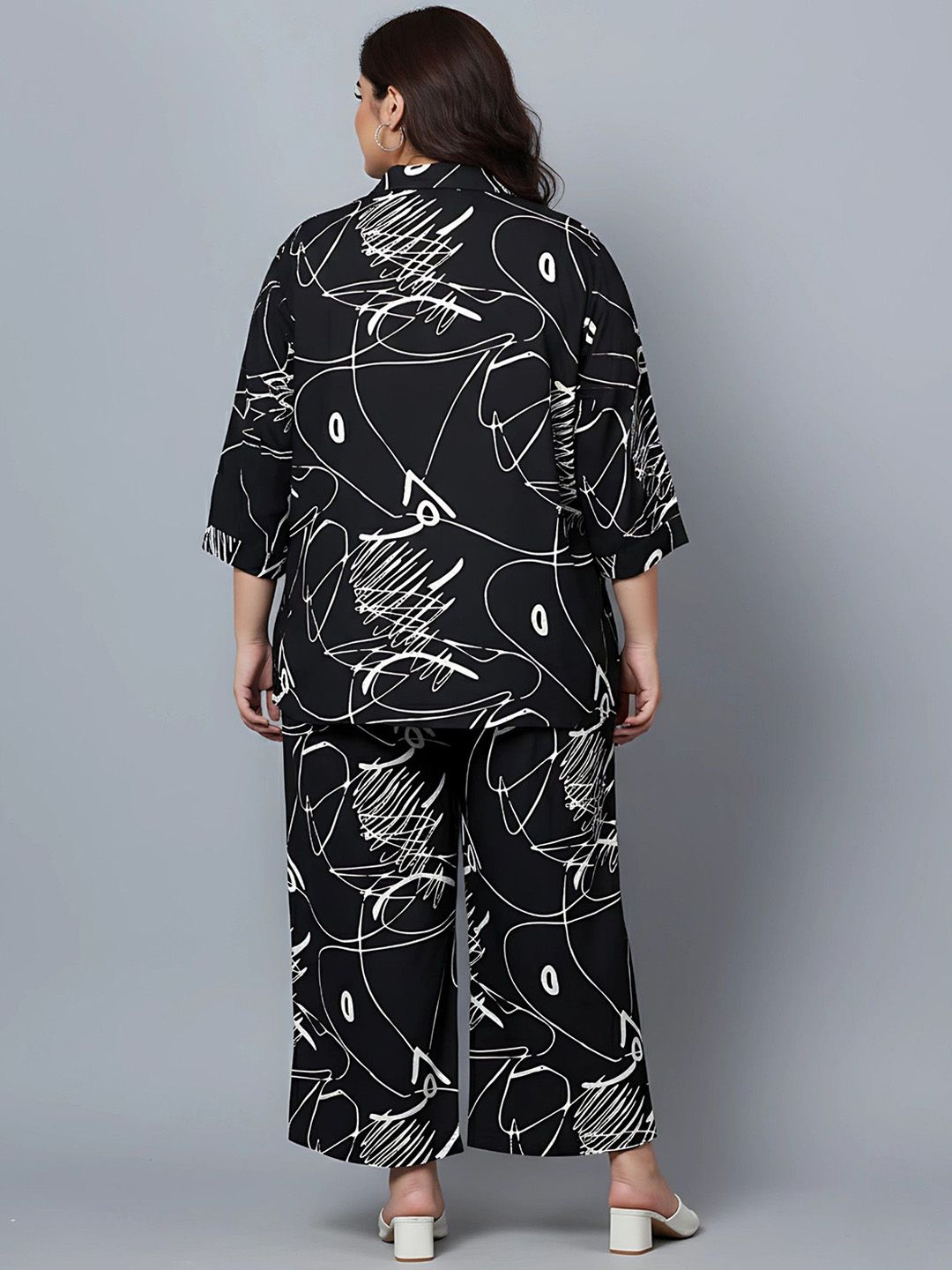 Black Scribble Print Plus Size Co-Ord Set — view 5