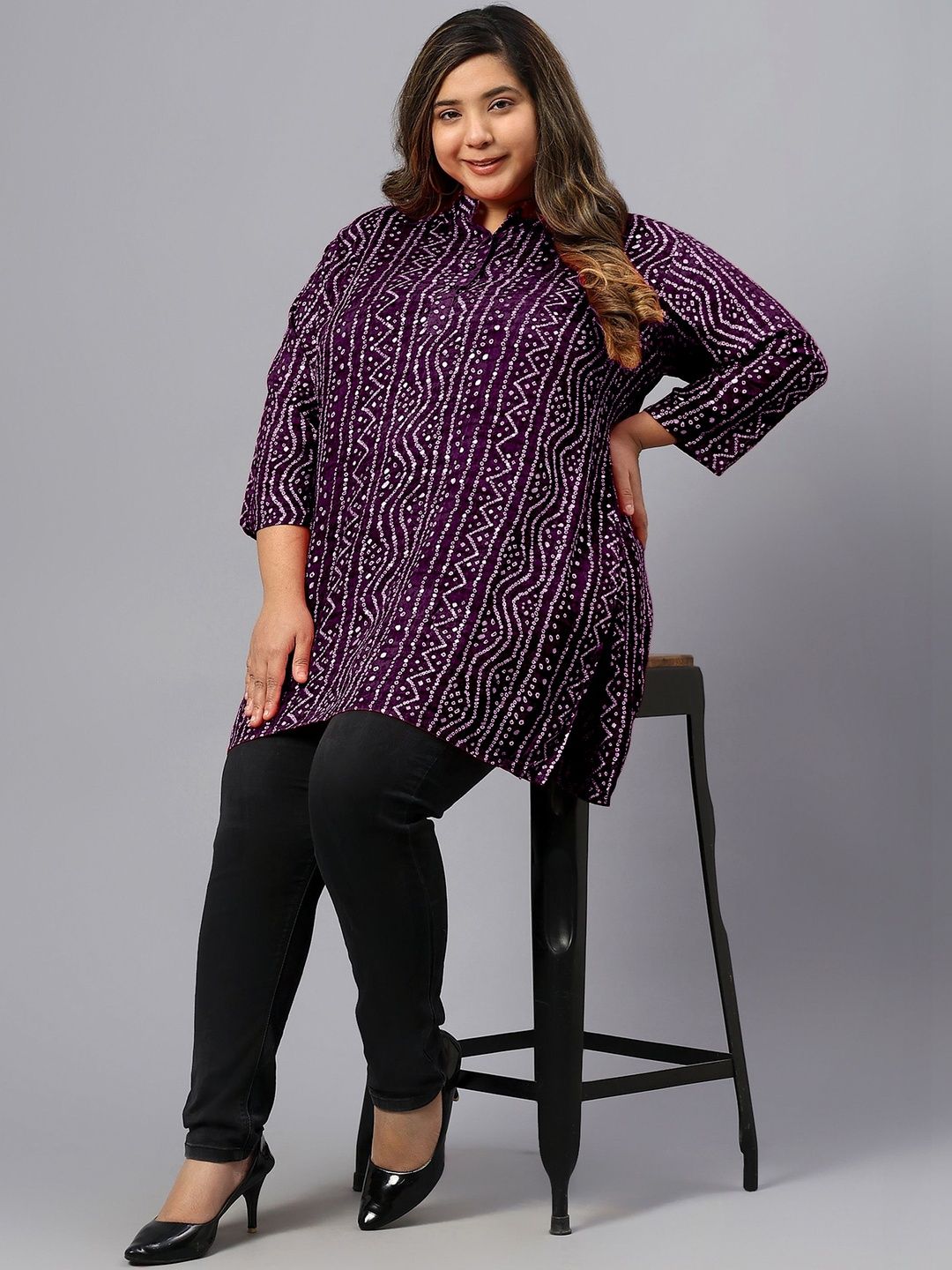 Purple Bandhani Print Tunic — view 4