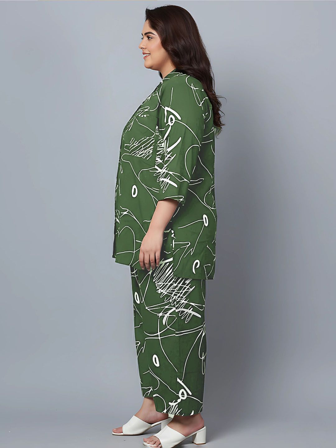 Green Scribble Print Plus Size Co-Ord Set — view 4