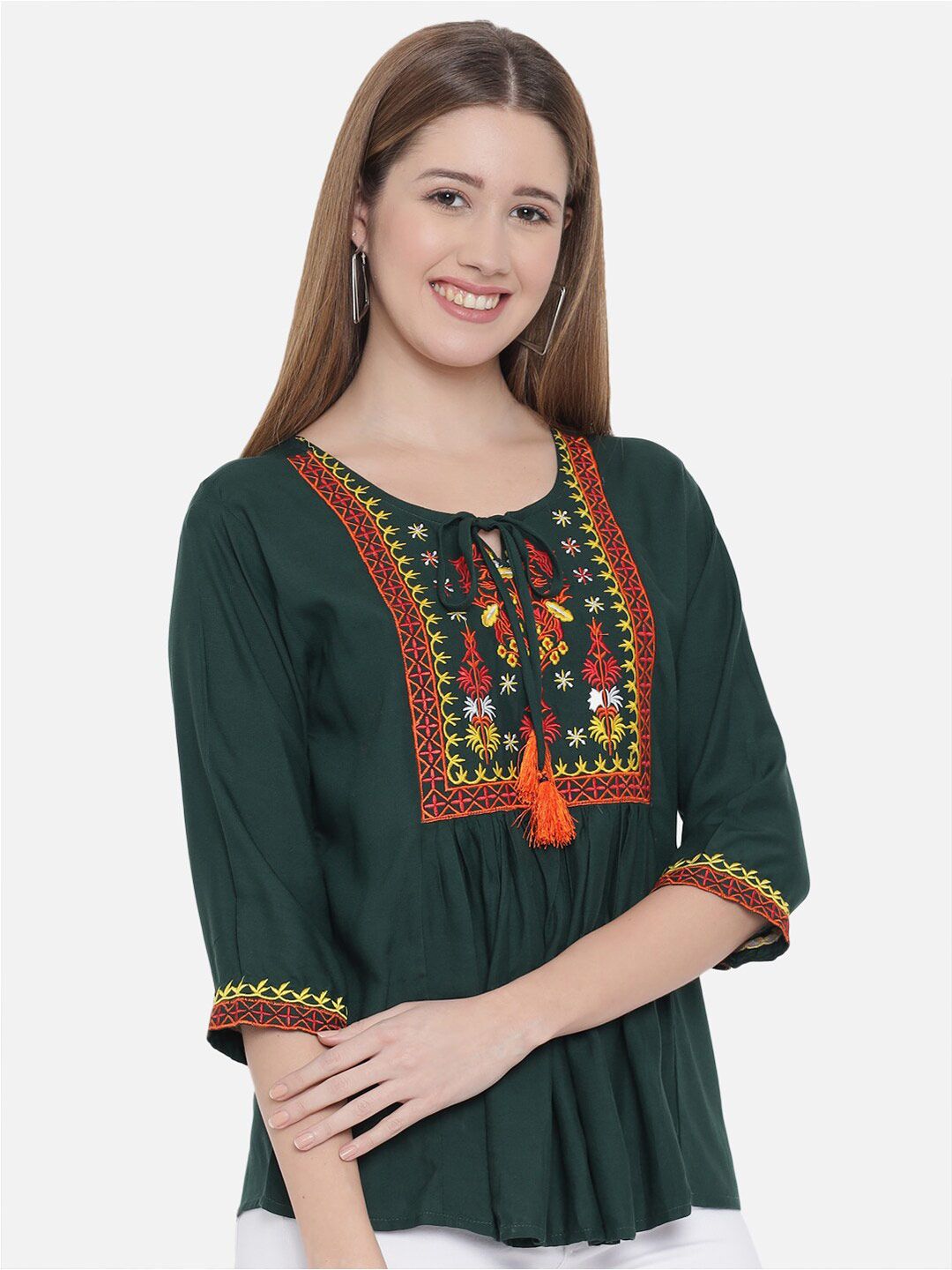 Dark Green Embroidered Tunic — view 10