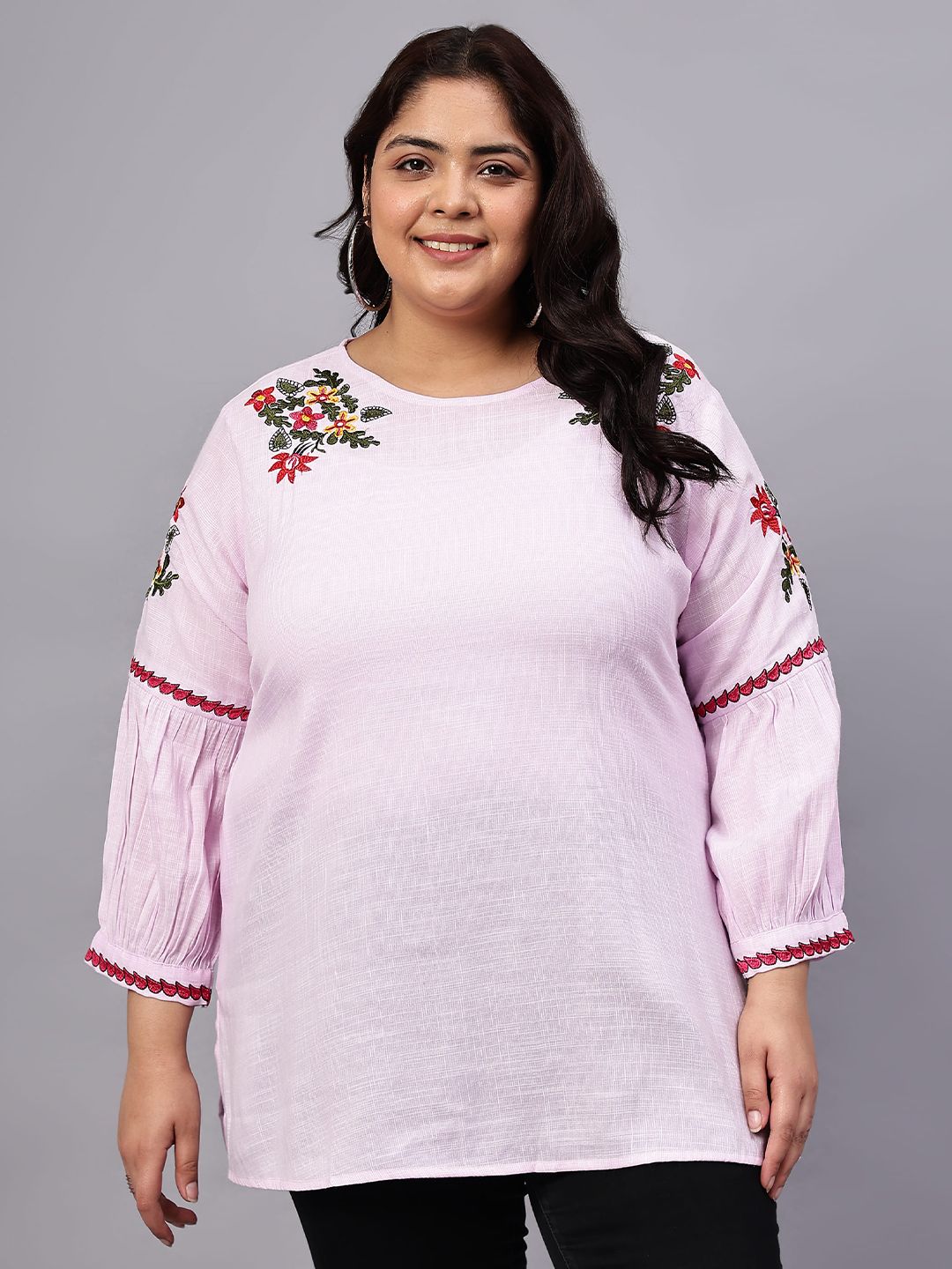 Purple Embroidered Plus Size Tunic — view 1