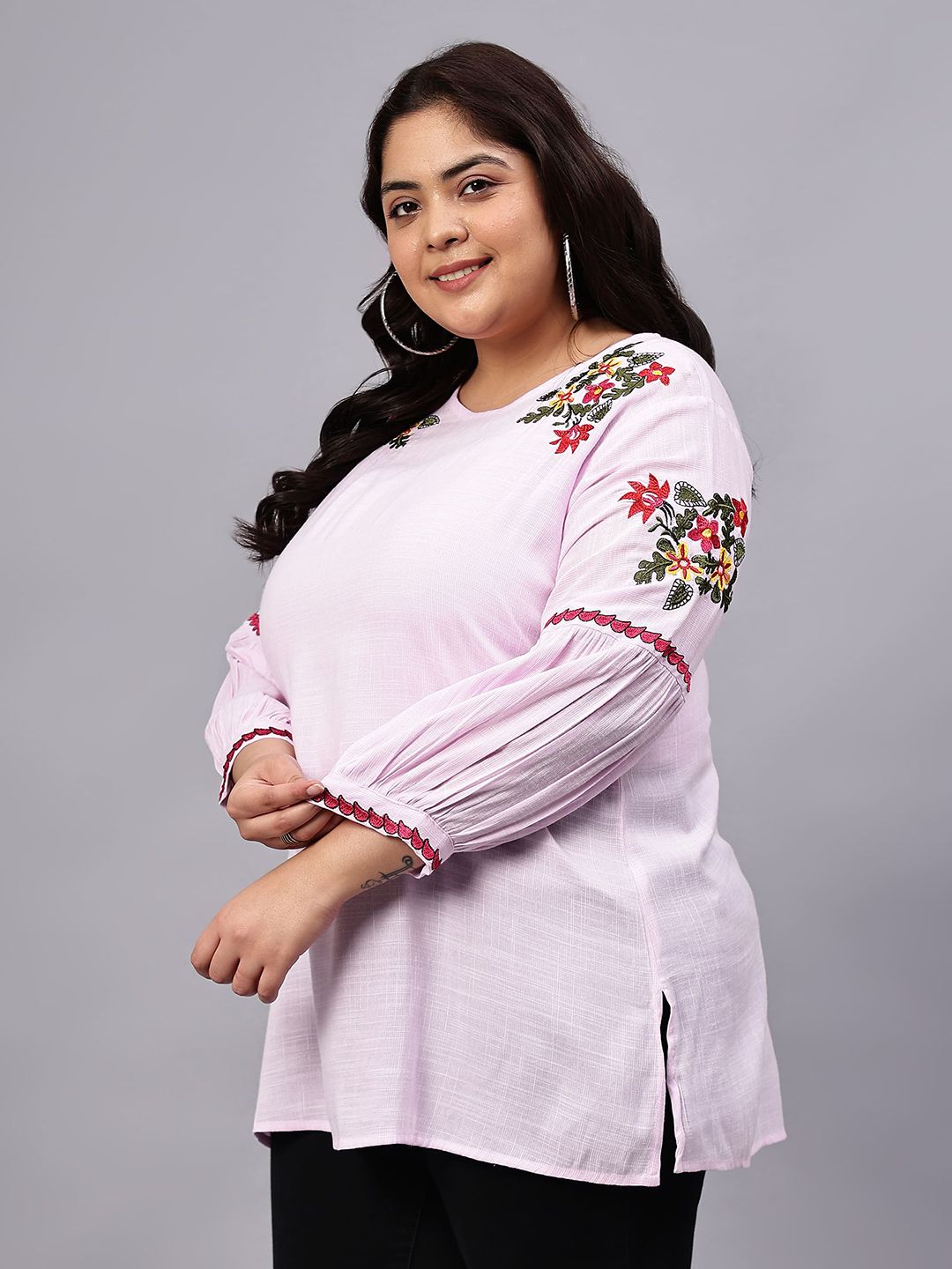 Purple Embroidered Plus Size Tunic — view 4