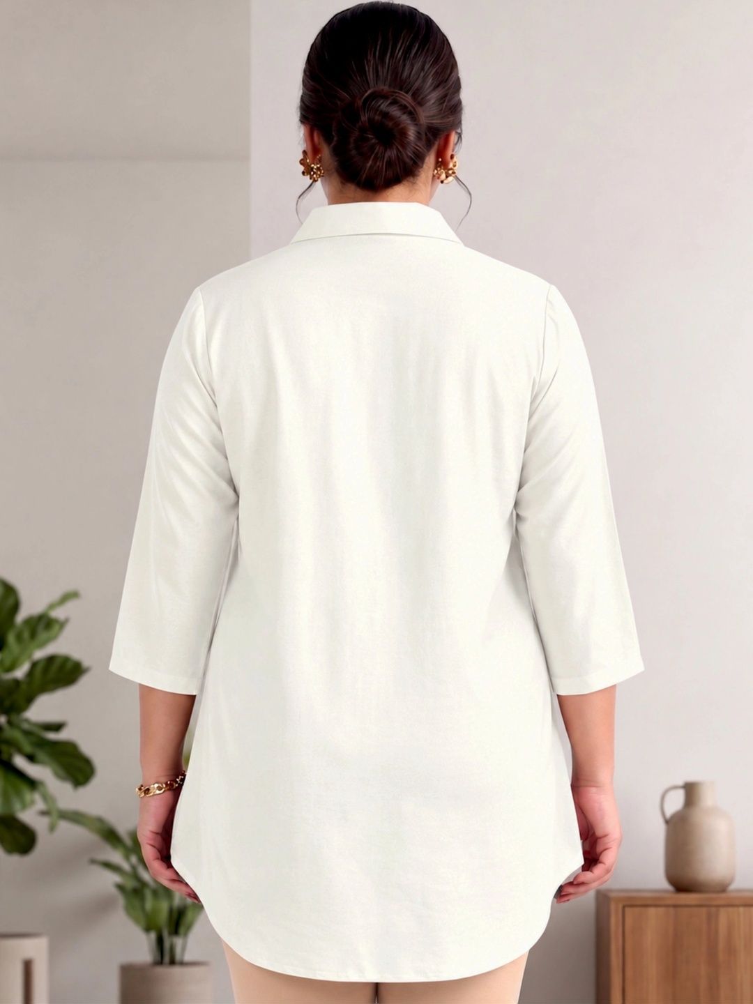 OffWhite Rayon Centrepleat Longline Tunic — view 2