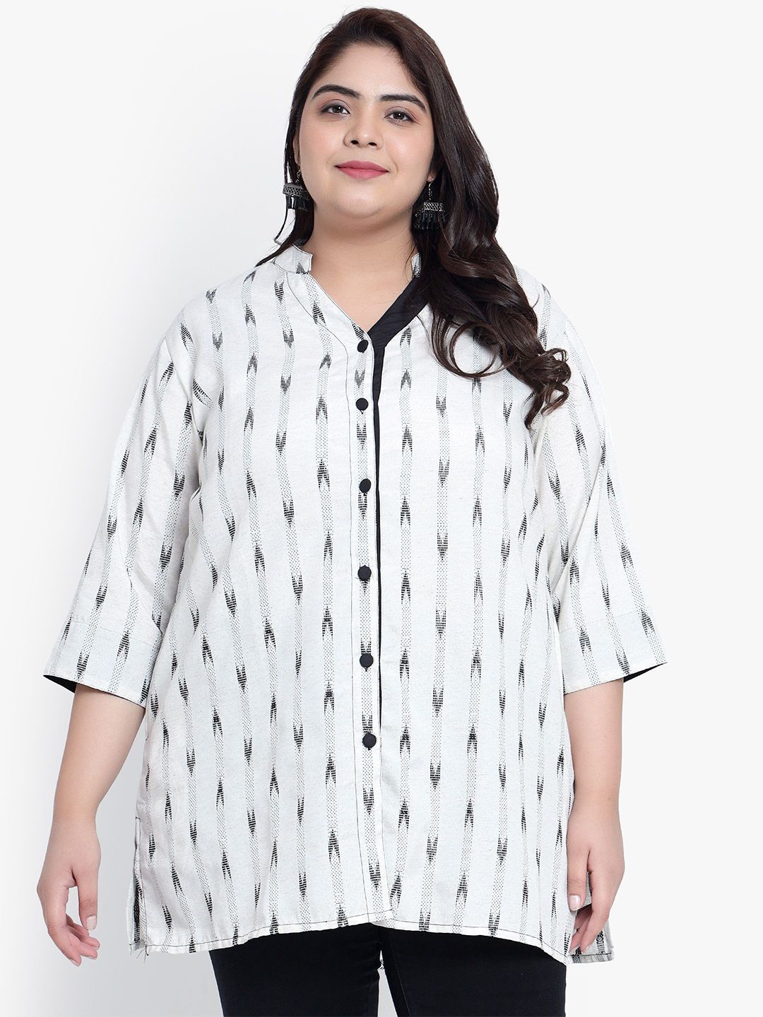 Black Ikat Cotton Plus Size Tunic — view 1