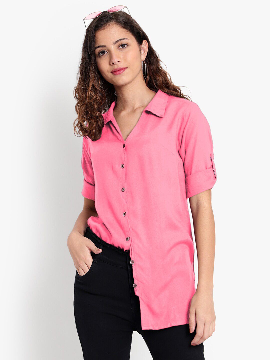 Pink Longline Plus Size Shirt — view 14