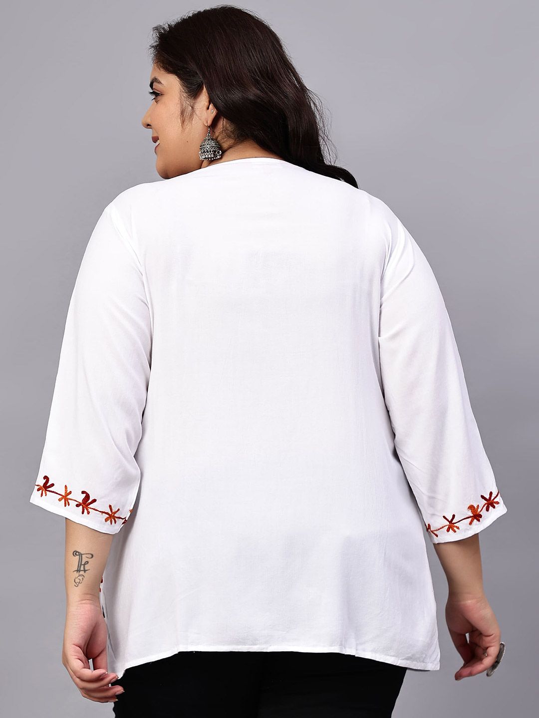 White And Red Embroidered Plus Size Tunic — view 5