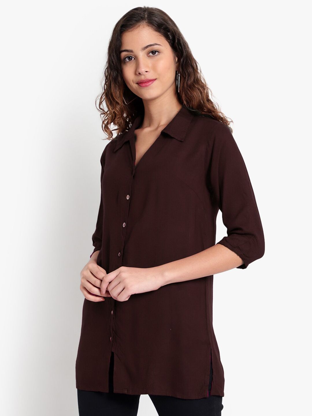 Brown Longline Plus Size Shirt — view 11
