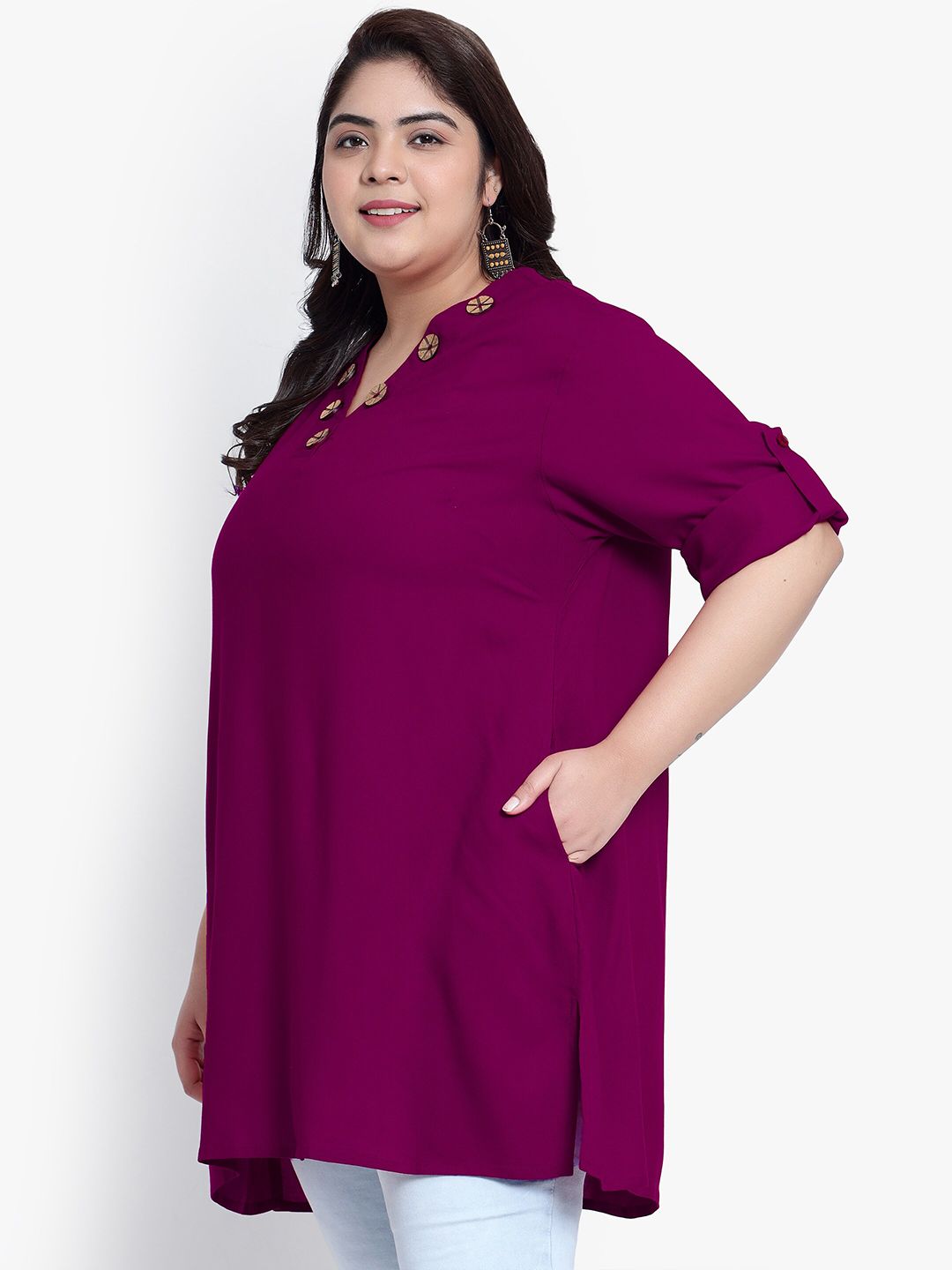 Purple Collar Button Plus Size Tunic — view 4