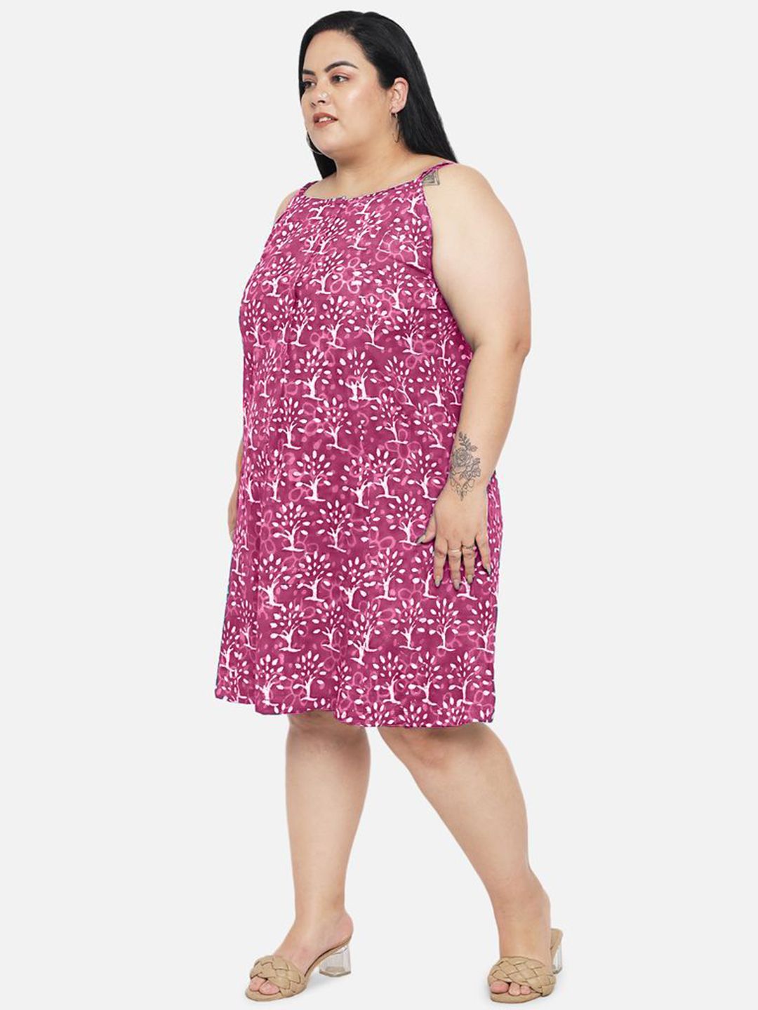 Pink A-Line Hand Block Dress — view 5