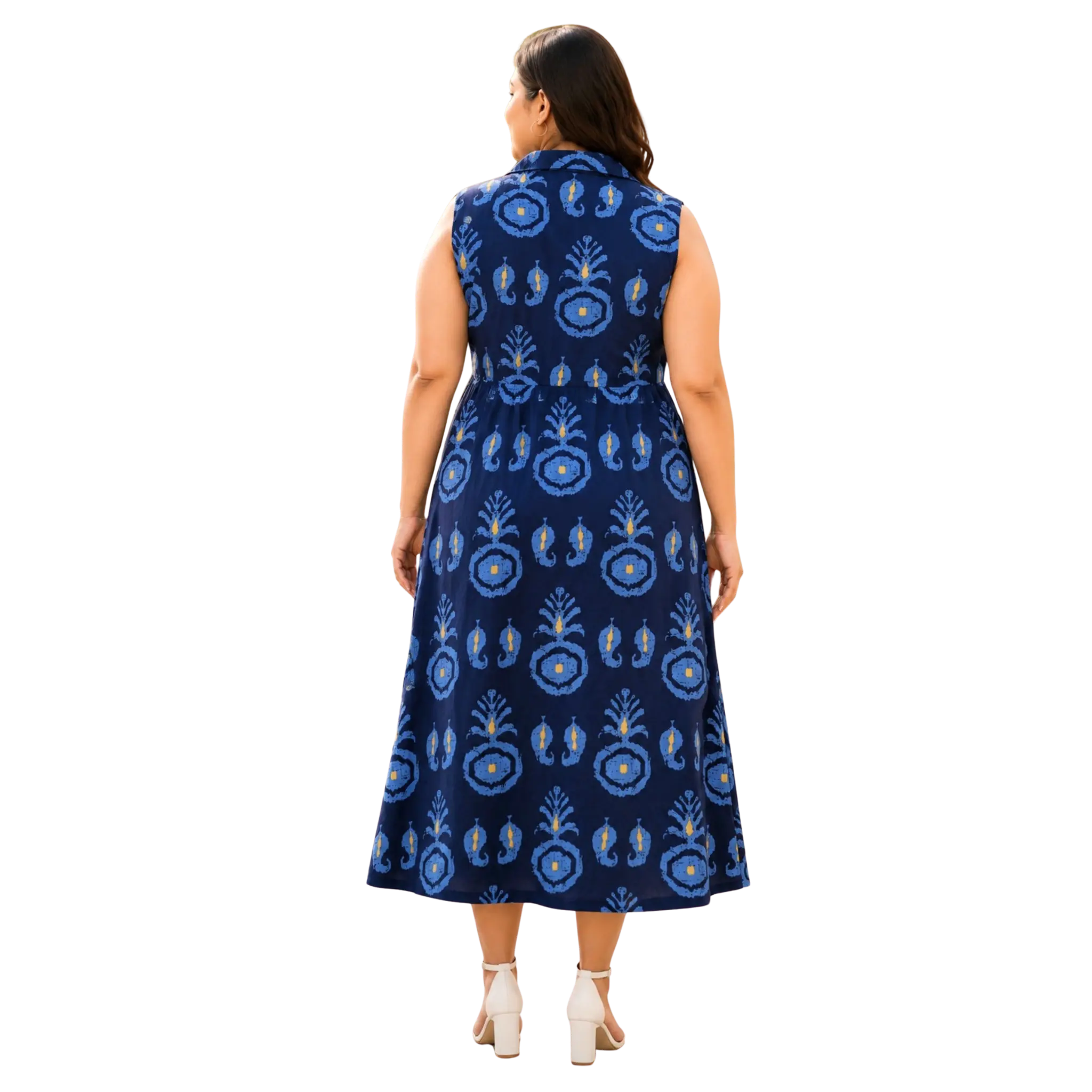 Blue Motif Print Midi Dress