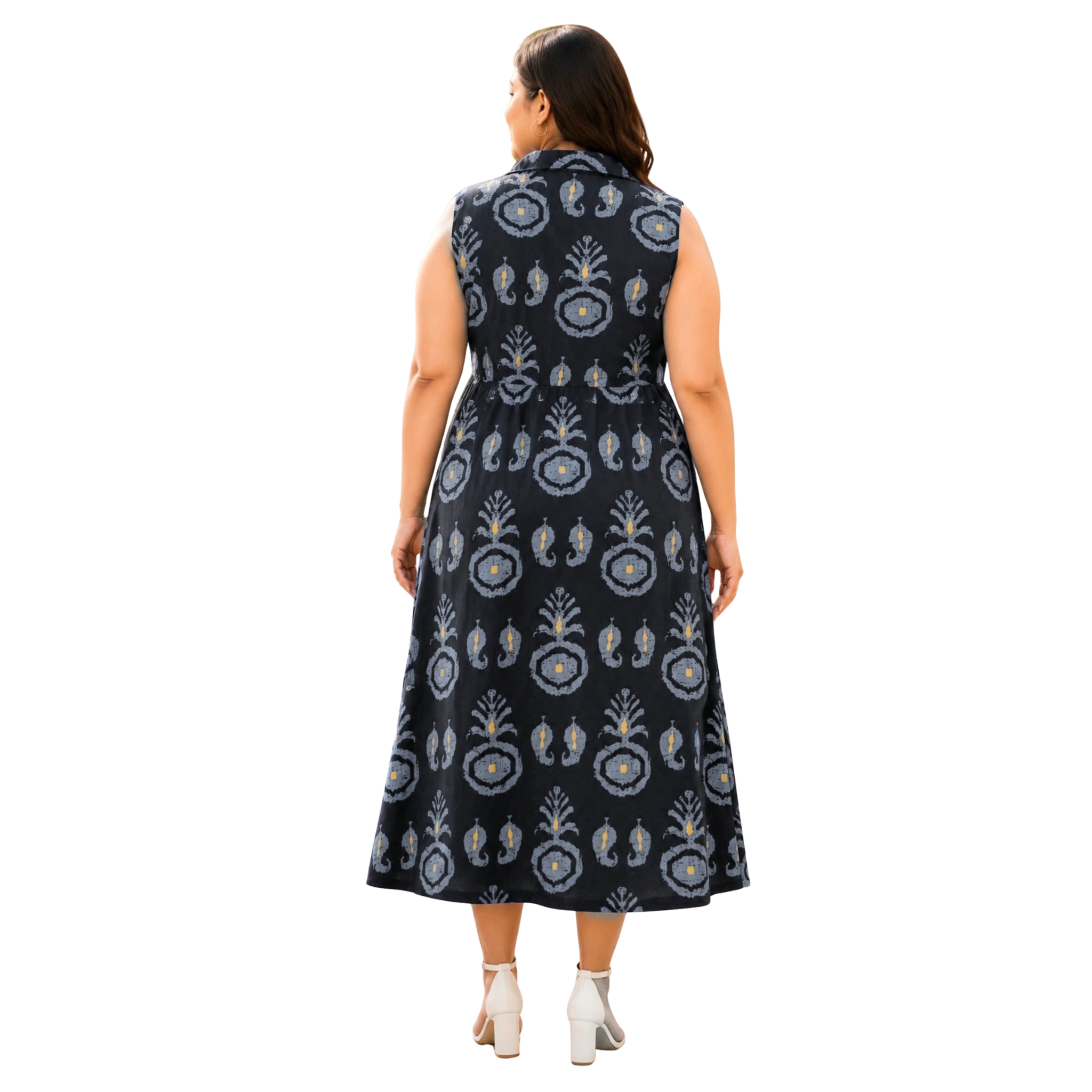 Black Motif Print Midi Dress