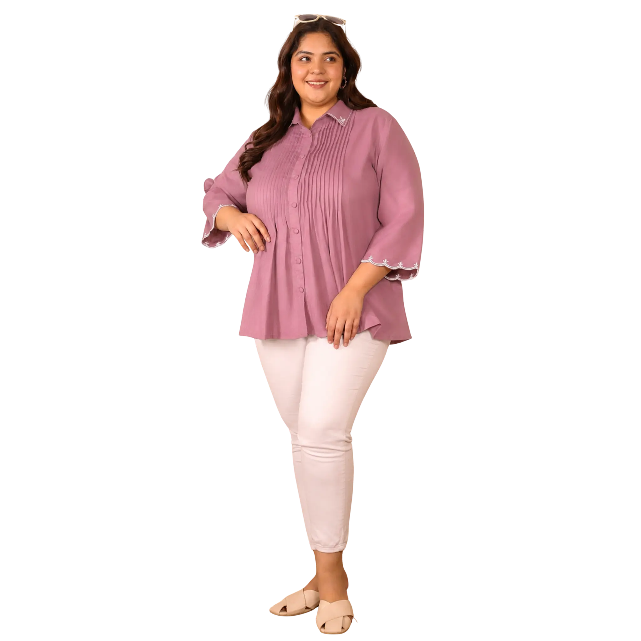 Pink Cotton Collar Embroidered Tunic
