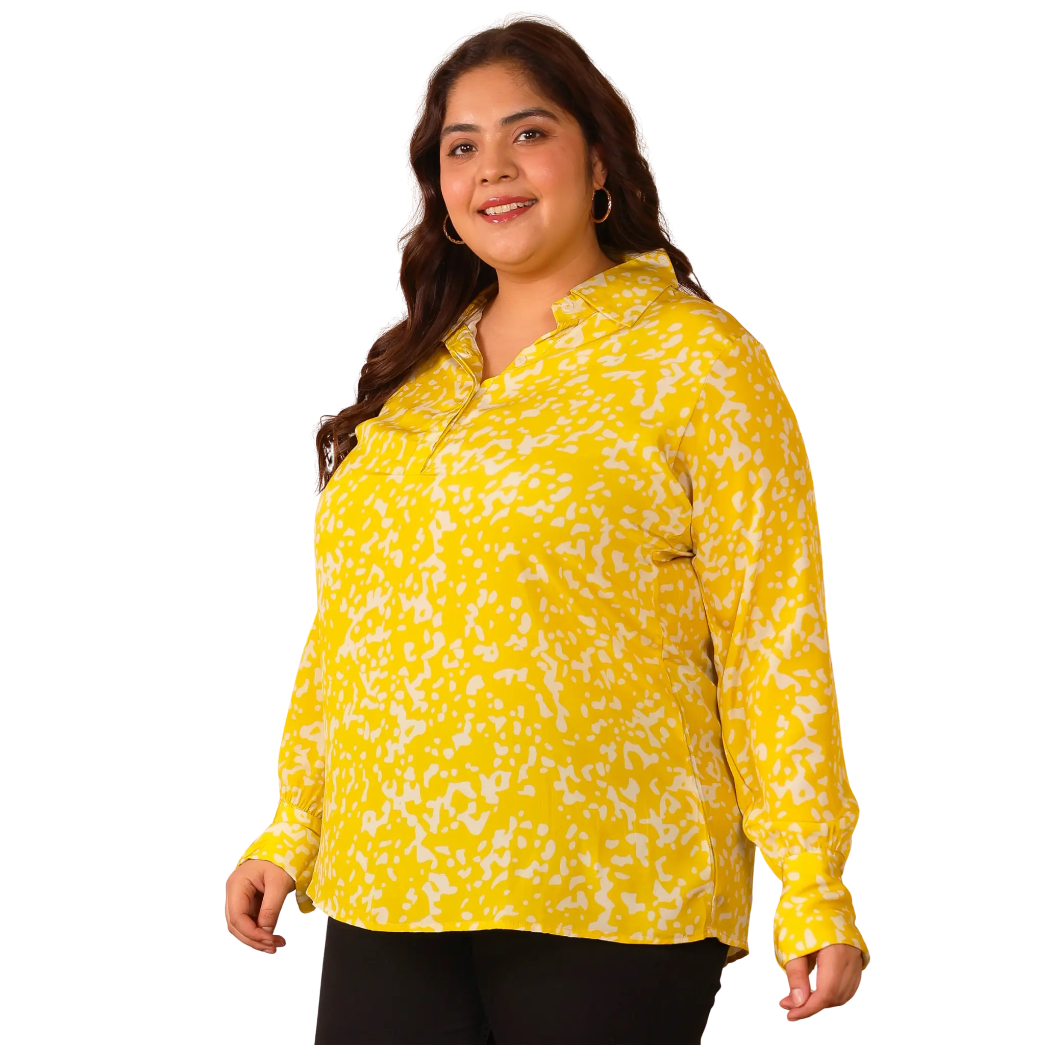 Yellow Print Satin Shirt