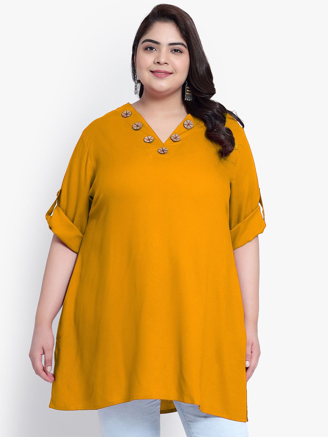 Mustard Collar Button Plus Size Tunic — view 1