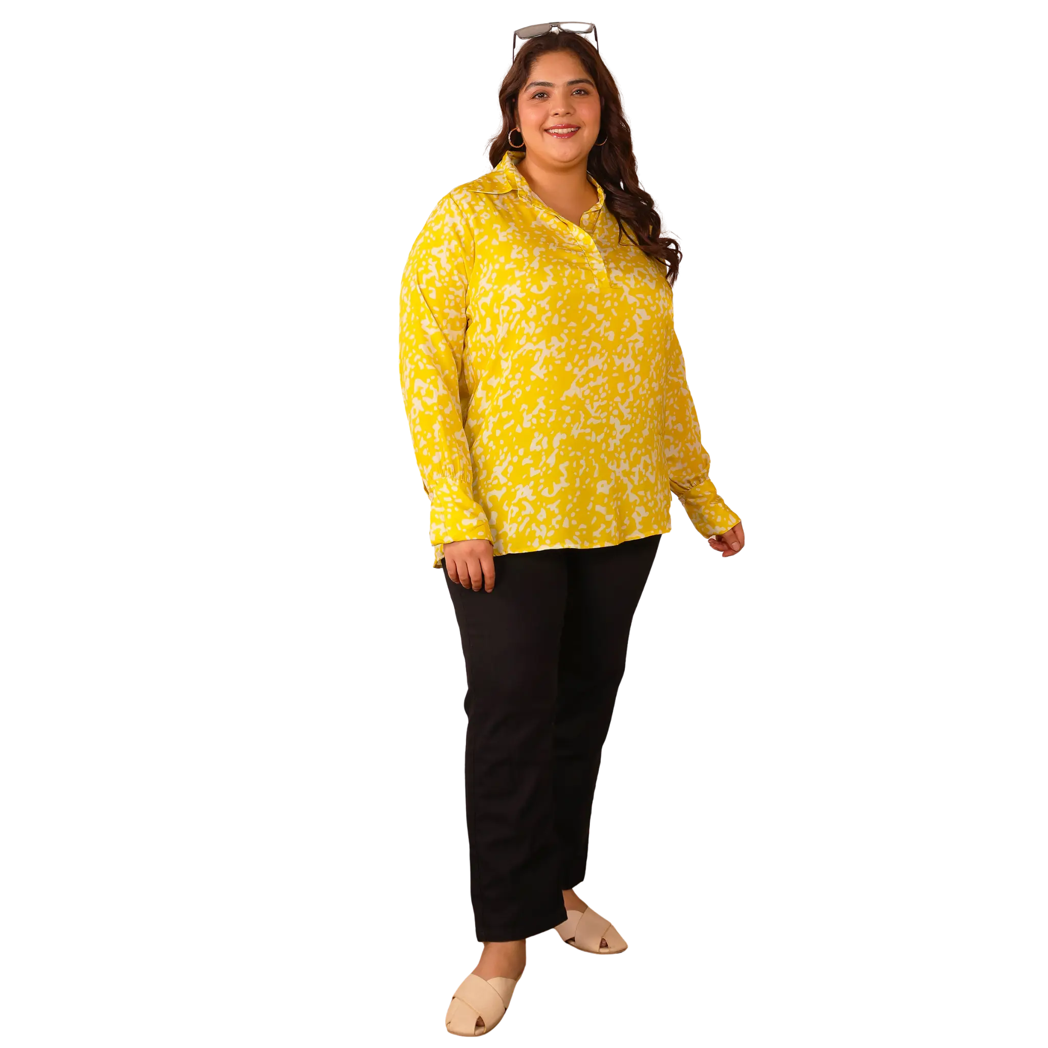 Yellow Print Satin Shirt