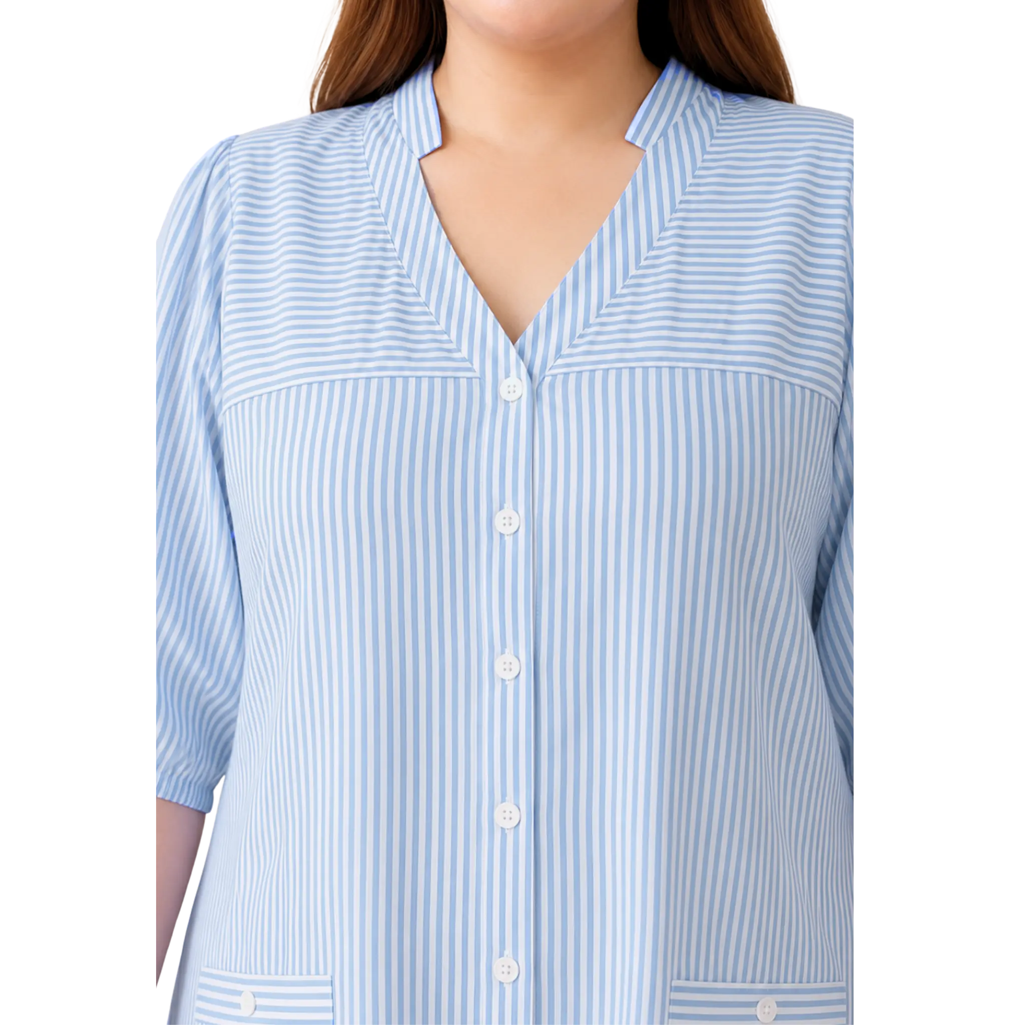 Blue Stripe Print Linen Midi Dress