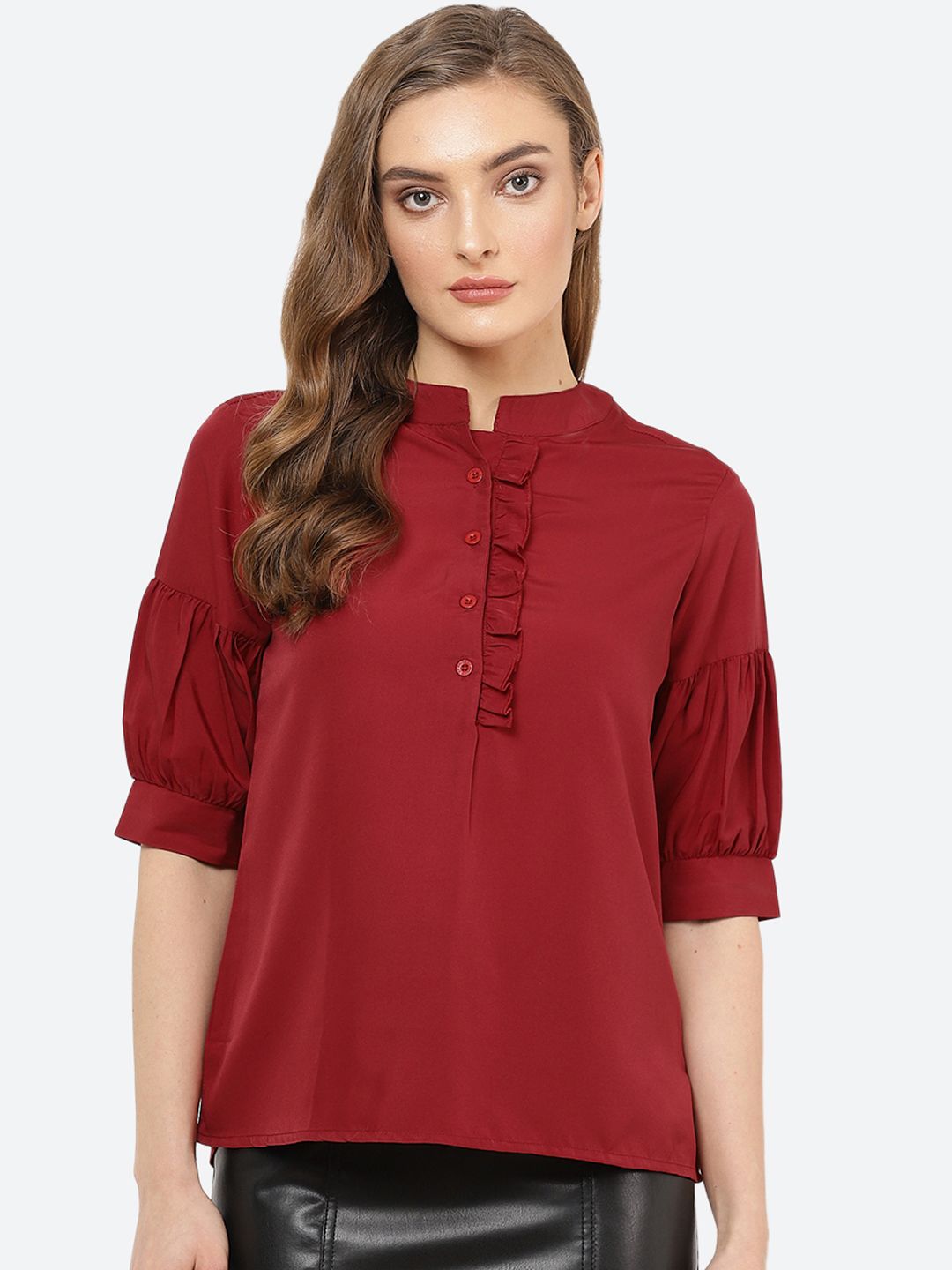 Maroon Ruffle Solid Top — view 1