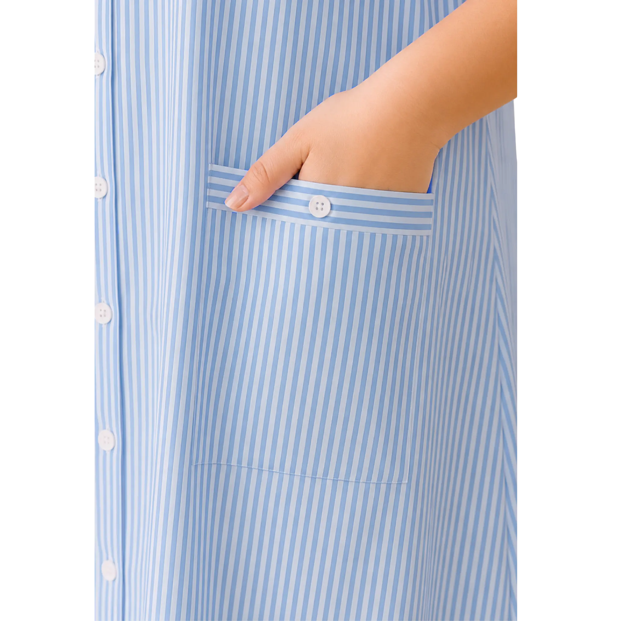 Blue Stripe Print Linen Midi Dress