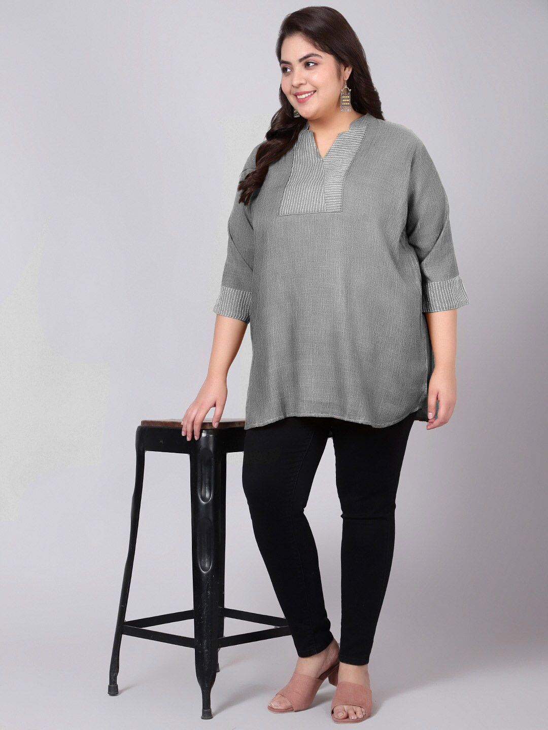 Grey Embroidered Plus Size Tunic — view 7
