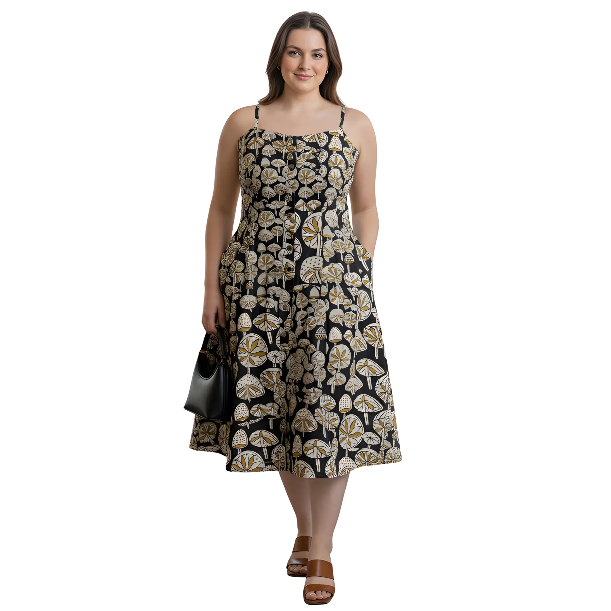 Black Mushroom Print Plus Size Dress